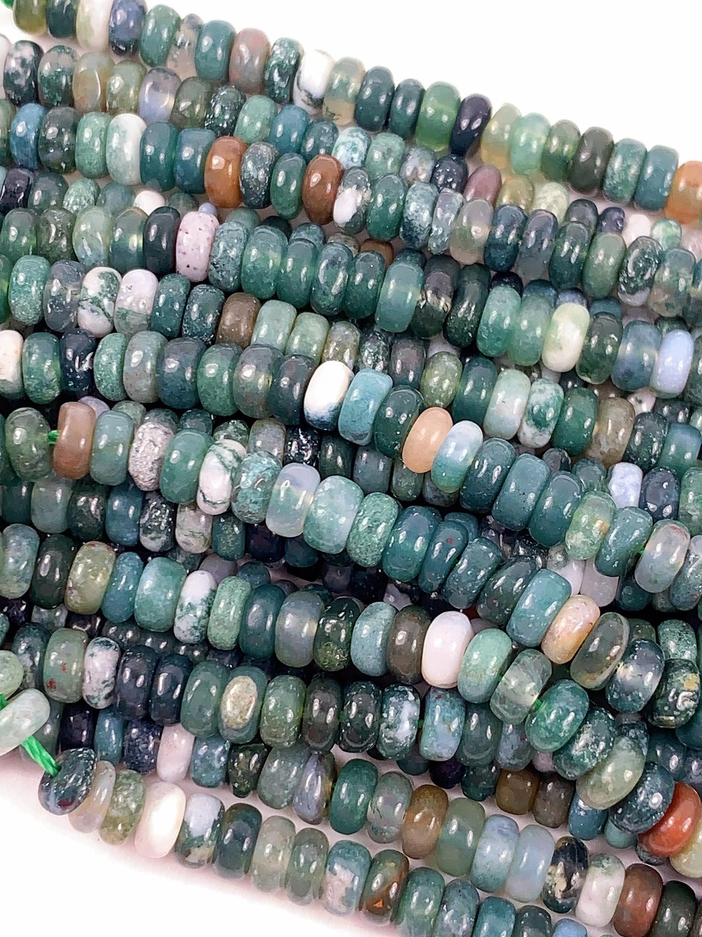2x4mm Natural Green Moss India Agate Smooth Rondelle Beads Strand 15