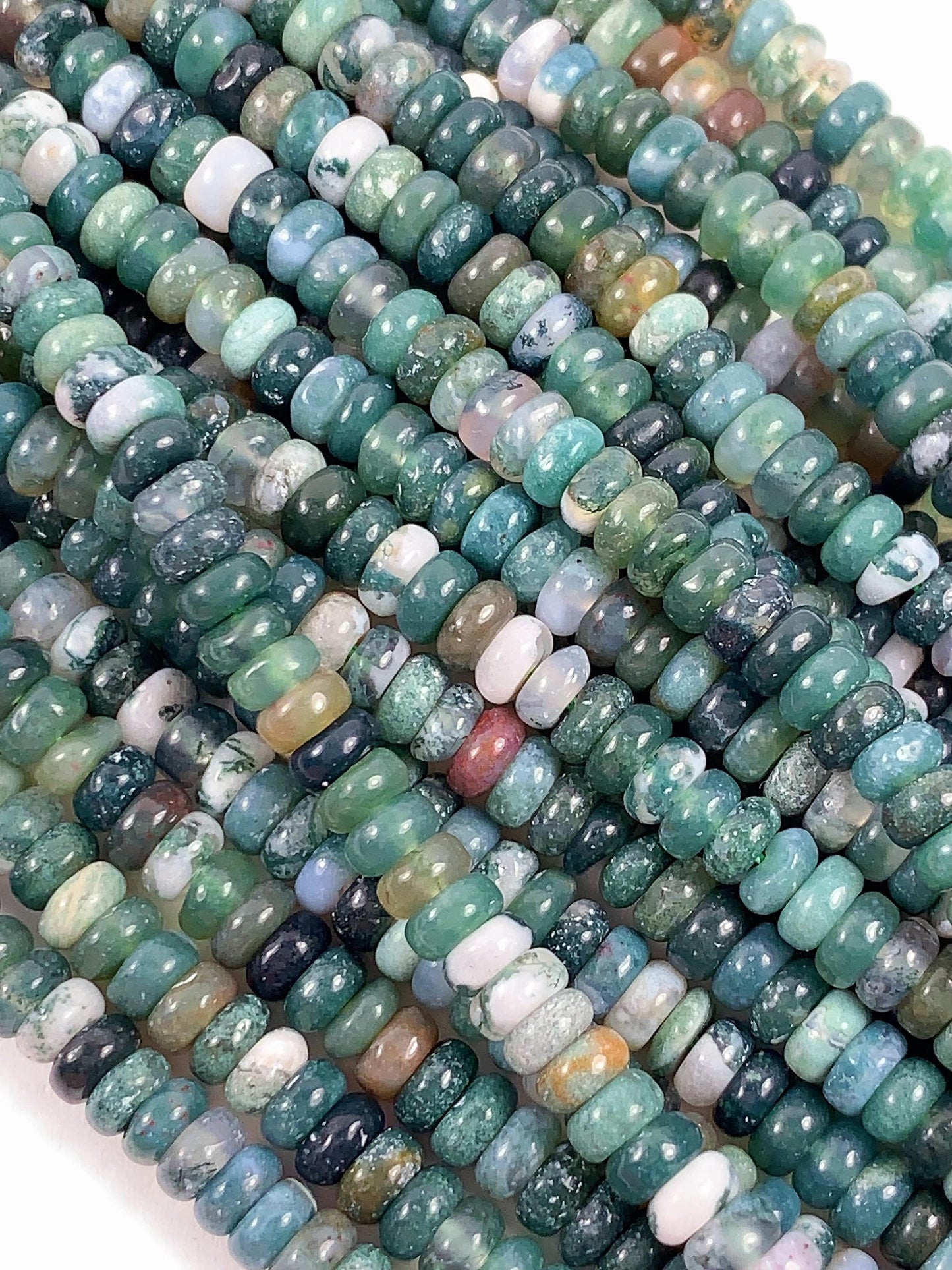 2x4mm Natural Green Moss India Agate Smooth Rondelle Beads Strand 15