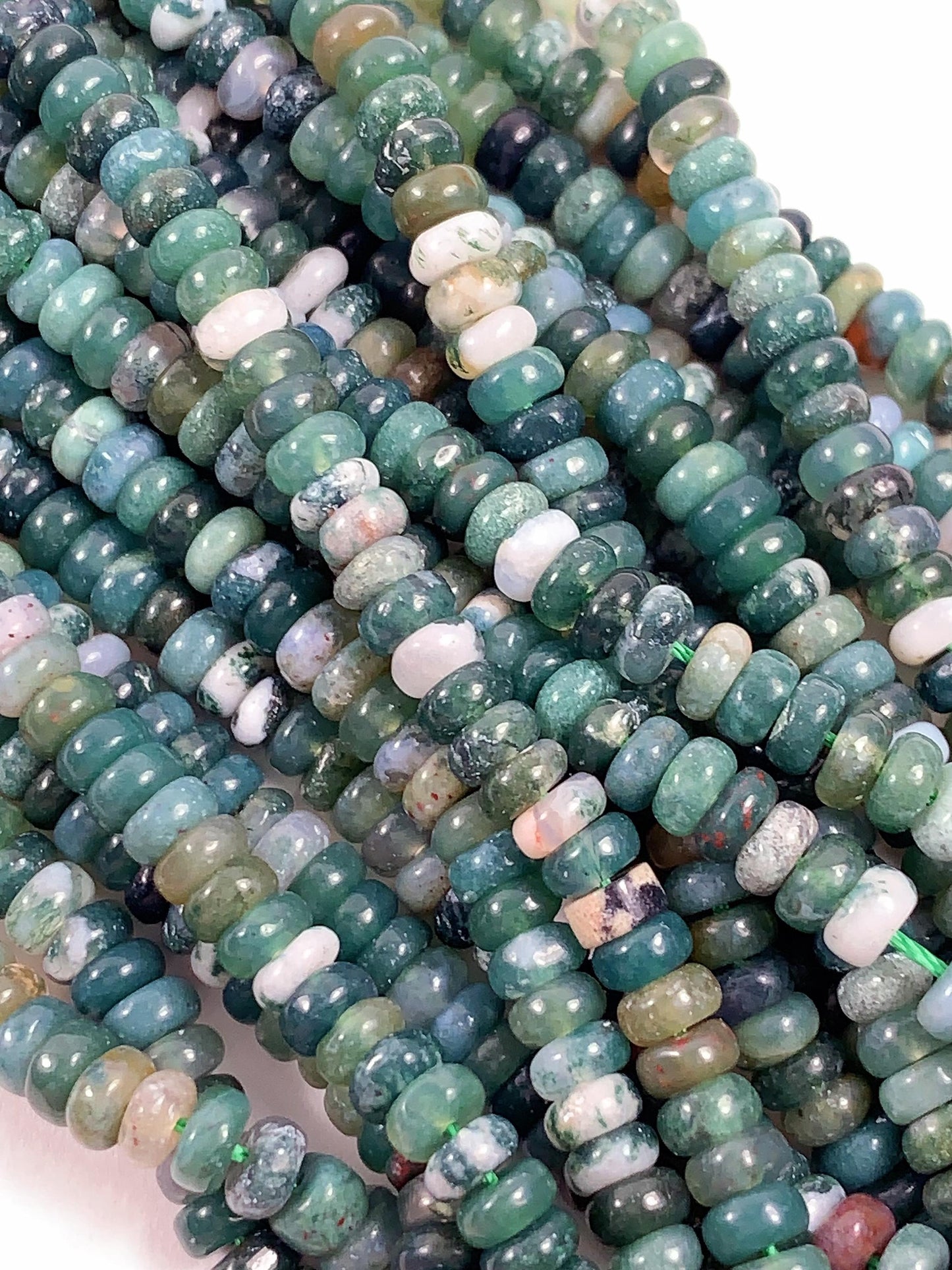 2x4mm Natural Green Moss India Agate Smooth Rondelle Beads Strand 15