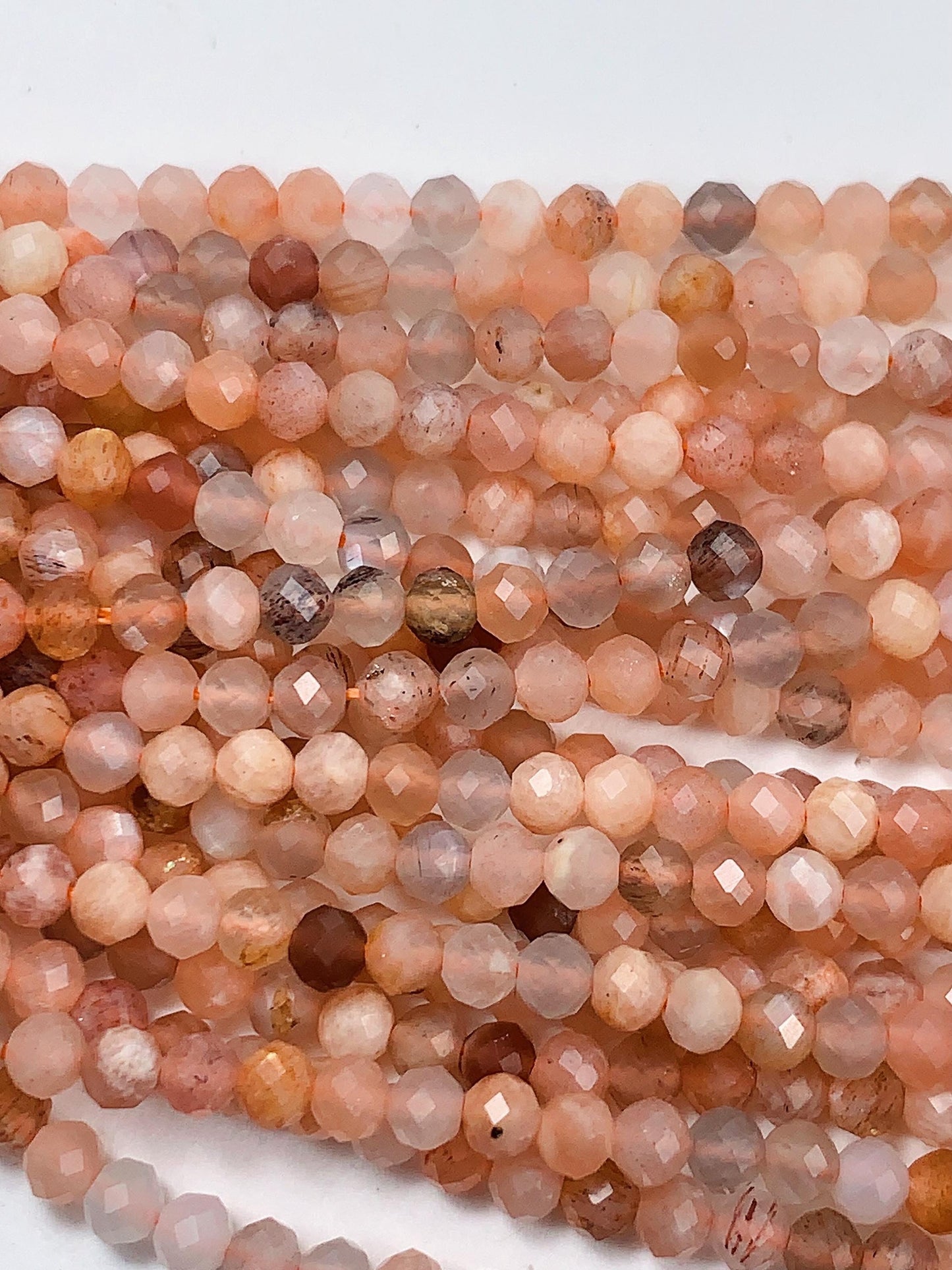 AAA Rainbow Gray Orange Moonstone Faceted Round Beads 15.5 Strand Gemstone