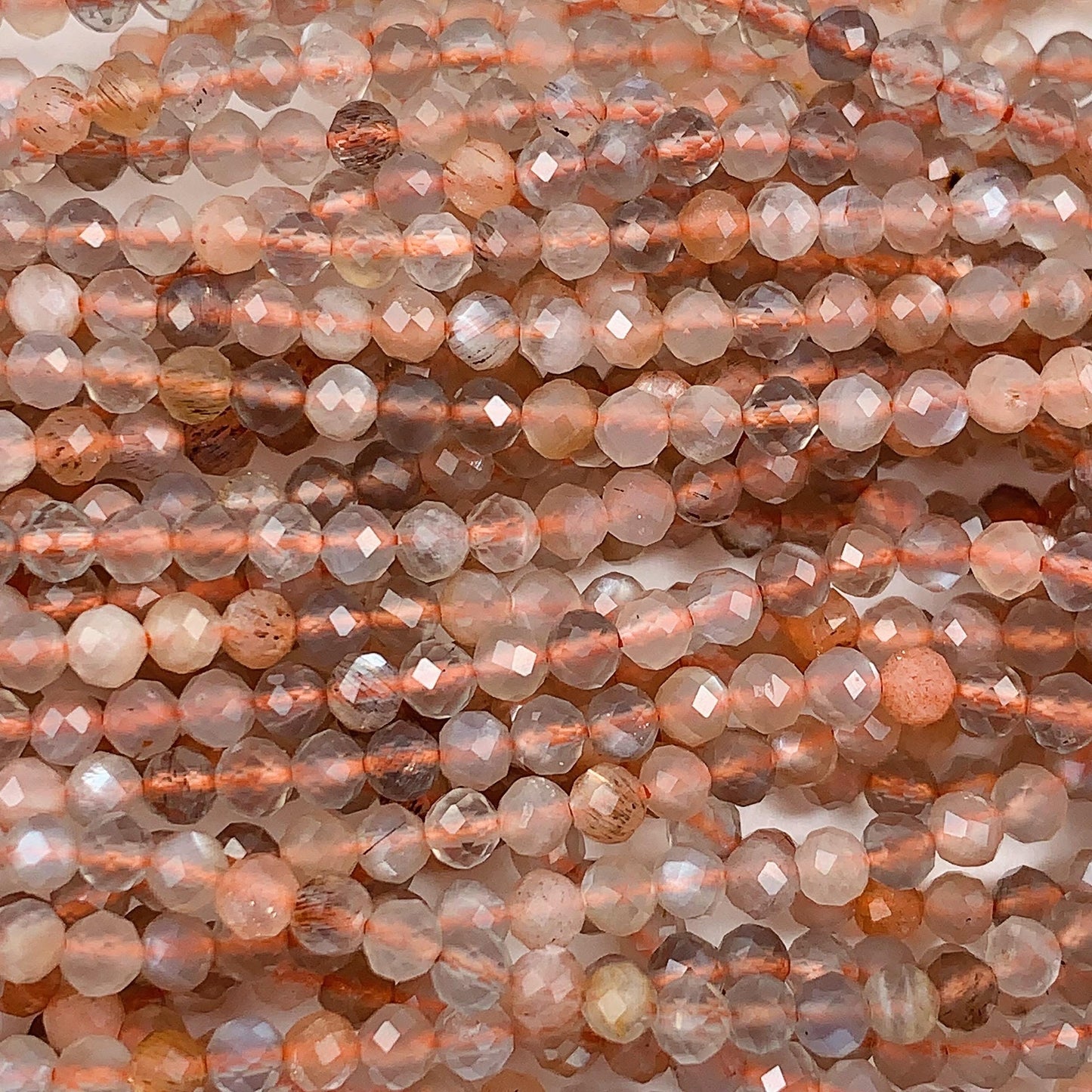 AAA Rainbow Gray Orange Moonstone Faceted Round Beads 15.5 Strand Gemstone