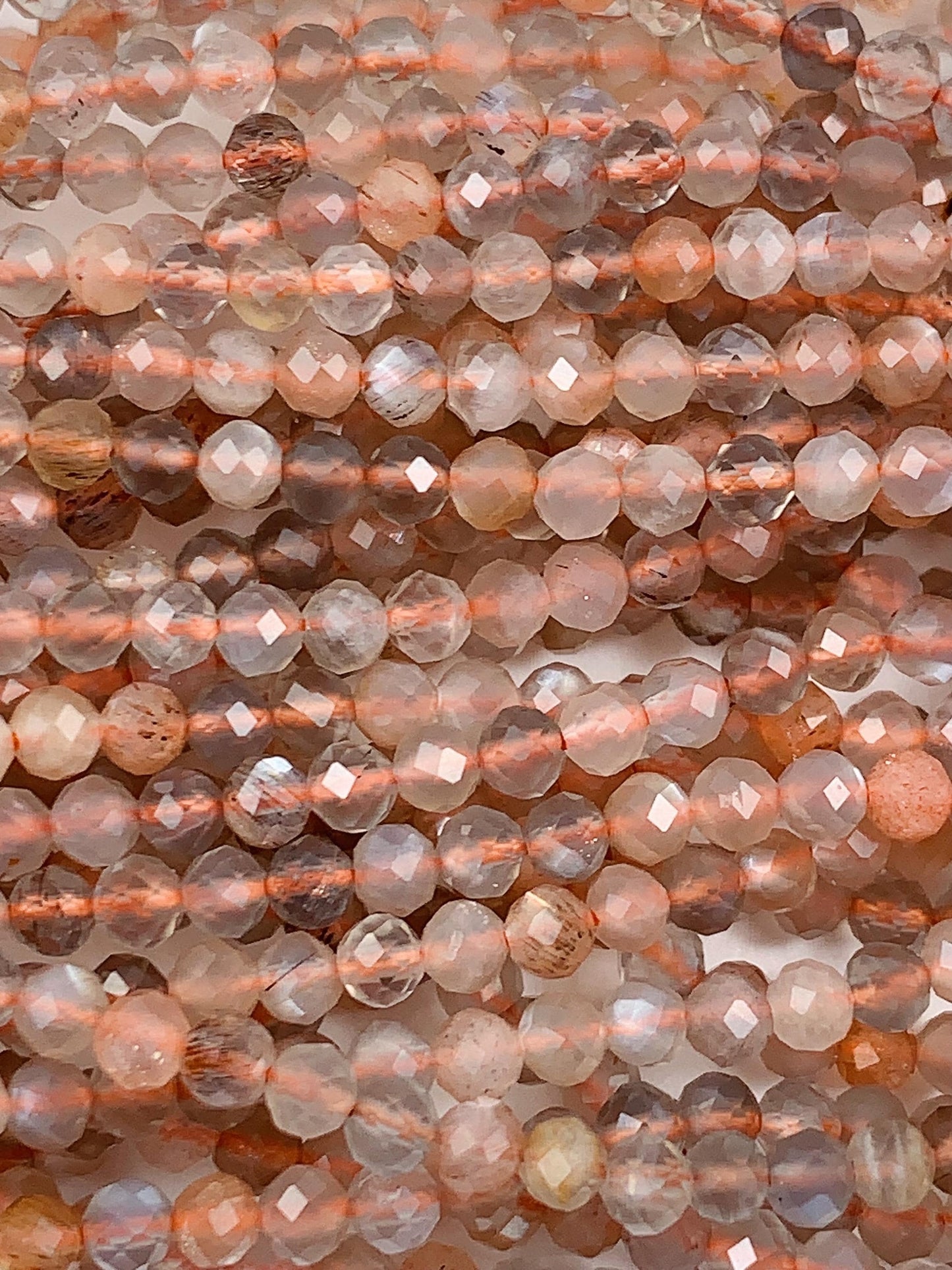 AAA Rainbow Gray Orange Moonstone Faceted Round Beads 15.5 Strand Gemstone