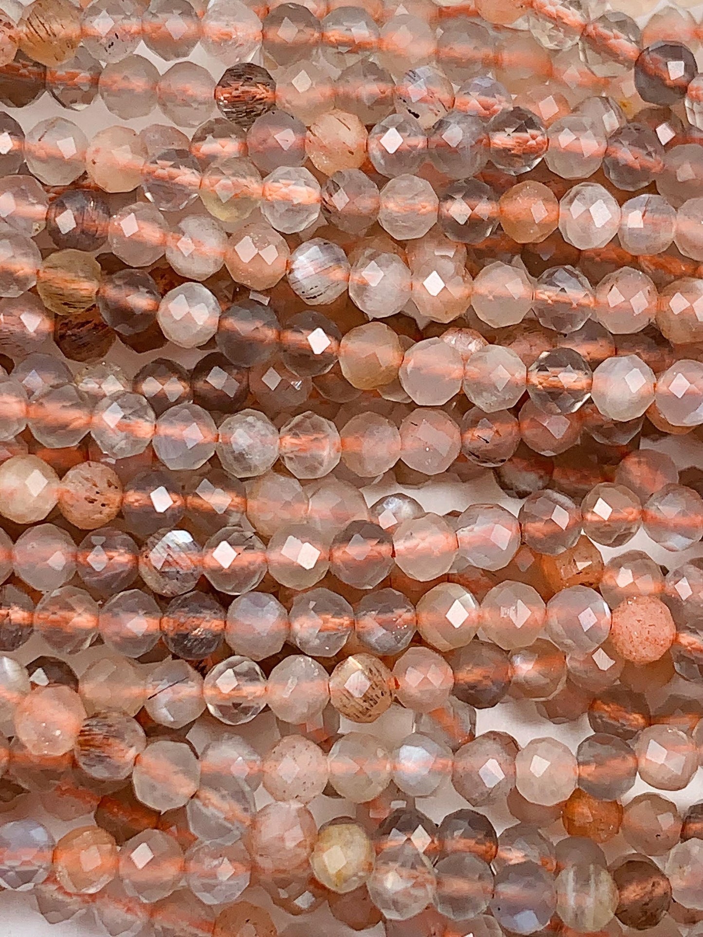 AAA Rainbow Gray Orange Moonstone Faceted Round Beads 15.5 Strand Gemstone