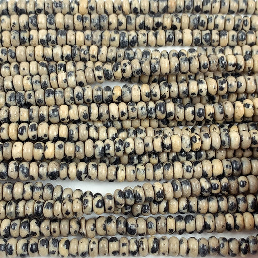 2x4mm Natural Black White Dalmatian Jasper Smooth Rondelle Beads 15" Strand