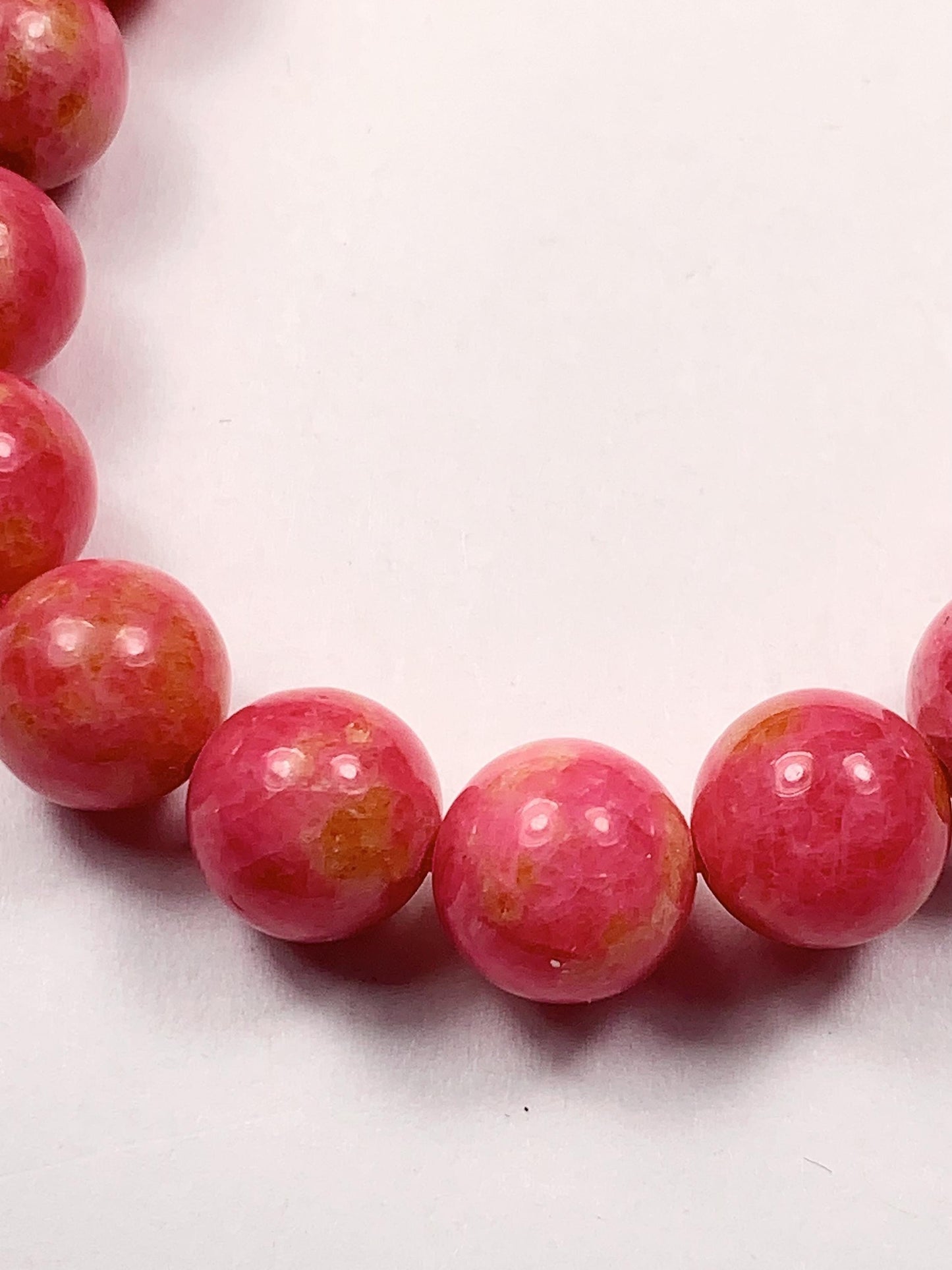 Natural Pink Rhodonite Bracelet: Golden Smooth Round Gemstone (9mm)