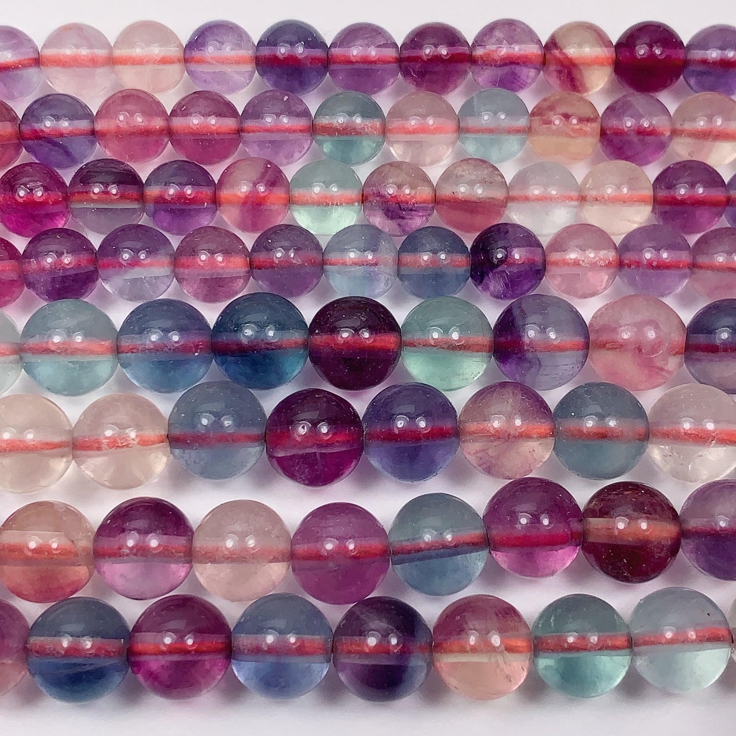 Natural Fluorite Beads: Purple, Green, Clear Smooth Rounds - 15.5" Strand