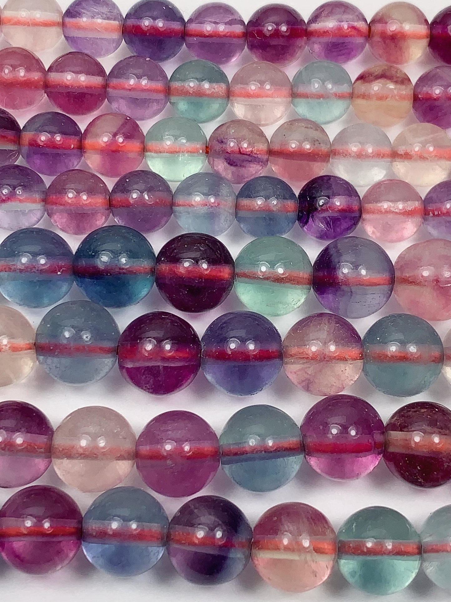 Natural Fluorite Beads: Purple, Green, Clear Smooth Rounds - 15.5" Strand