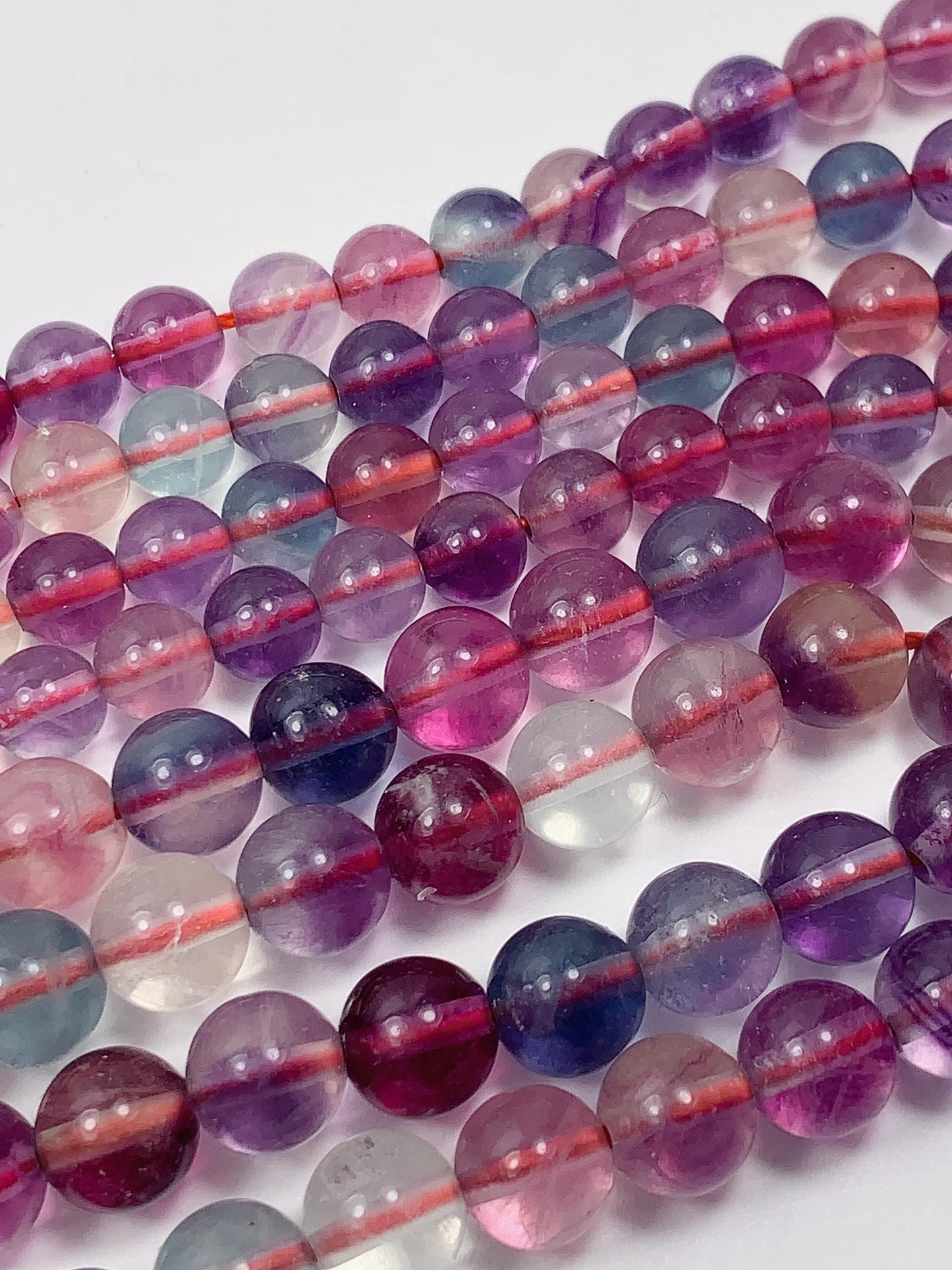 Natural Fluorite Beads: Purple, Green, Clear Smooth Rounds - 15.5" Strand