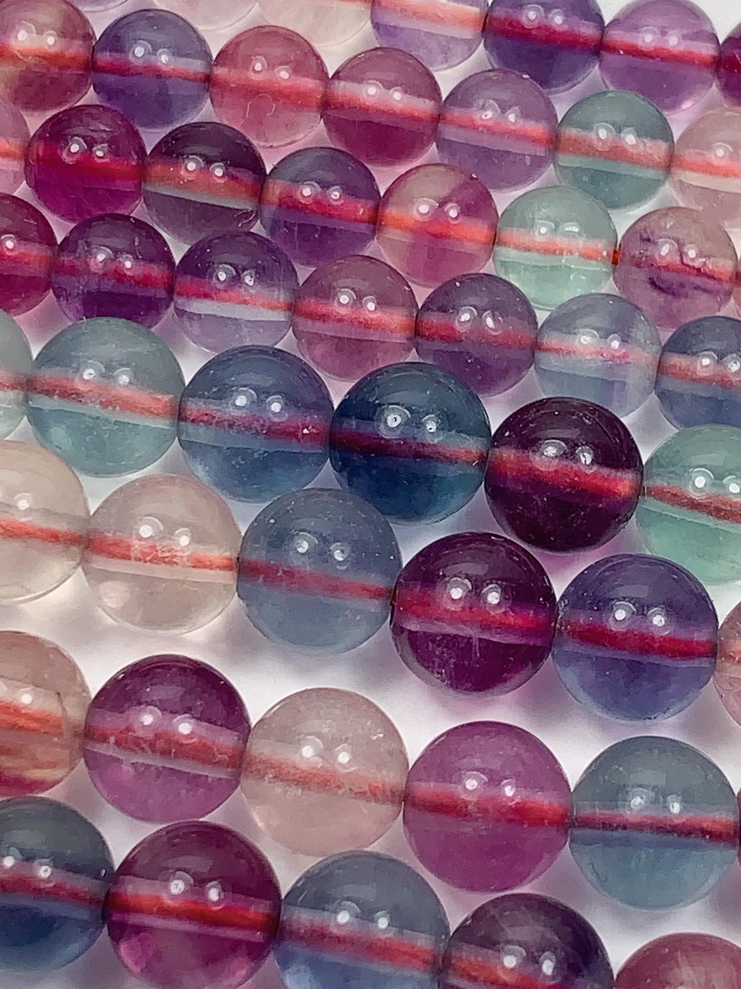 Natural Fluorite Beads: Purple, Green, Clear Smooth Rounds - 15.5" Strand