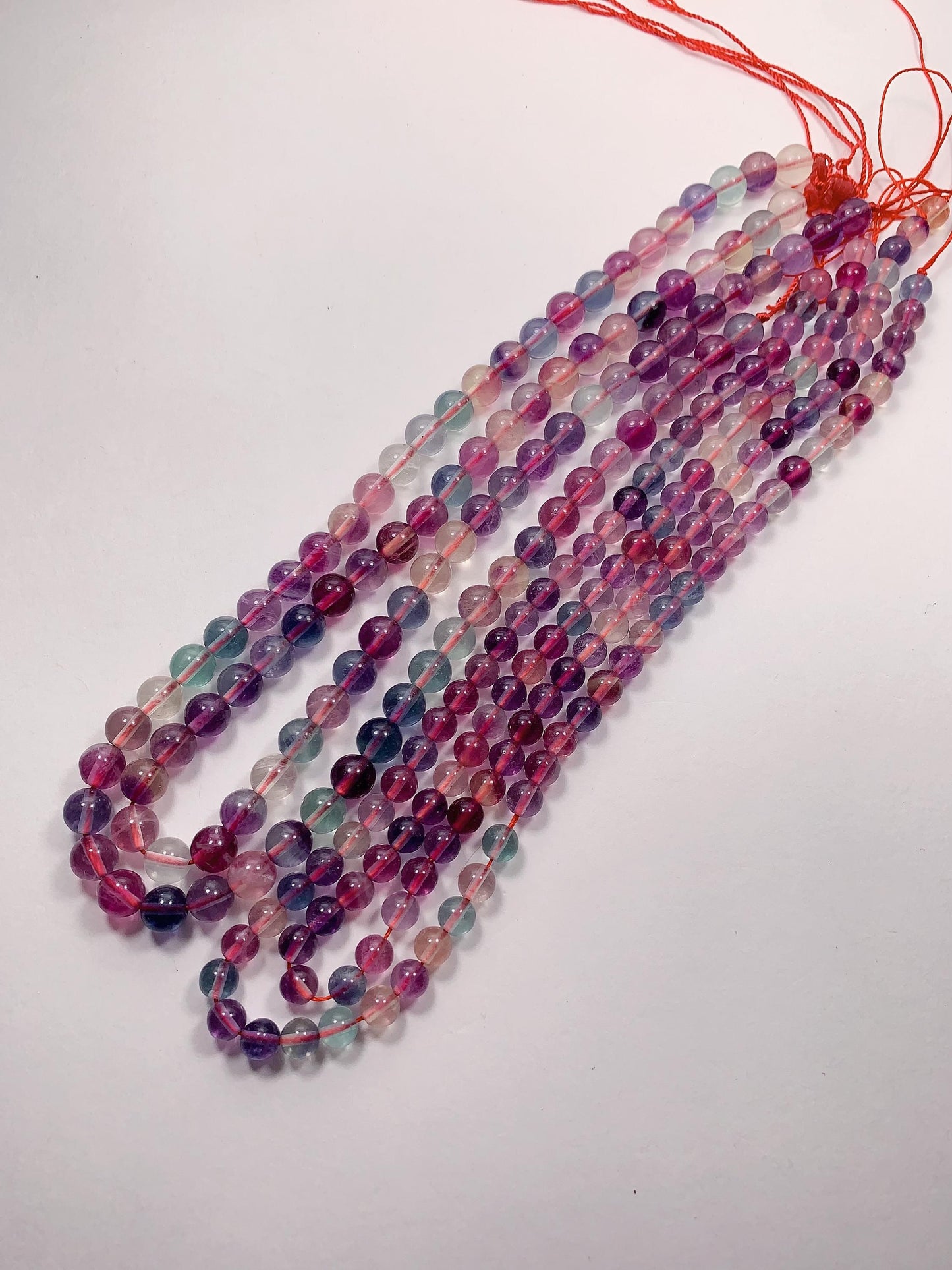 Natural Fluorite Beads: Purple, Green, Clear Smooth Rounds - 15.5" Strand