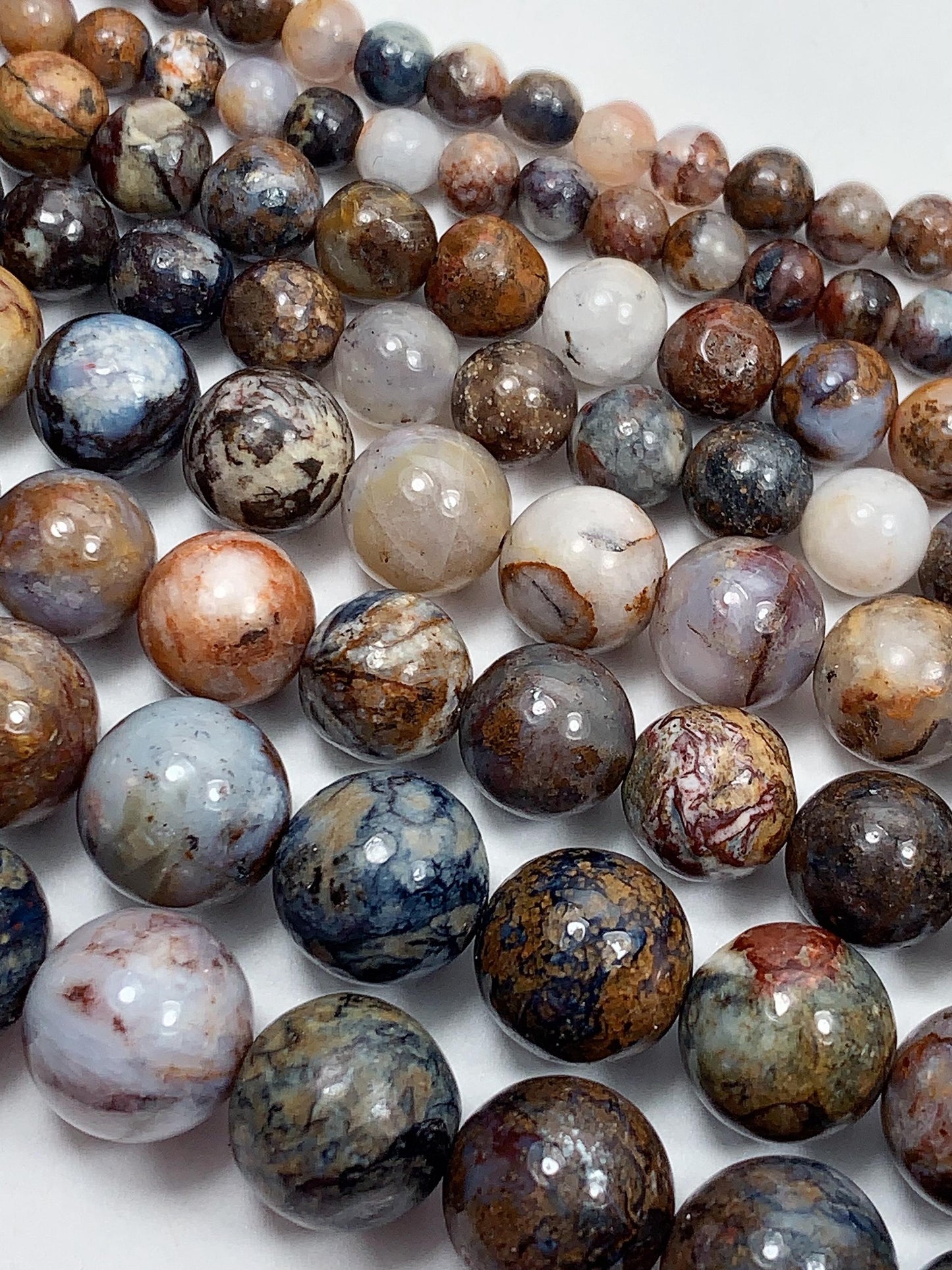 Natural Pietersite Smooth Round Beads: Blue, Brown, Red Gemstone Strand