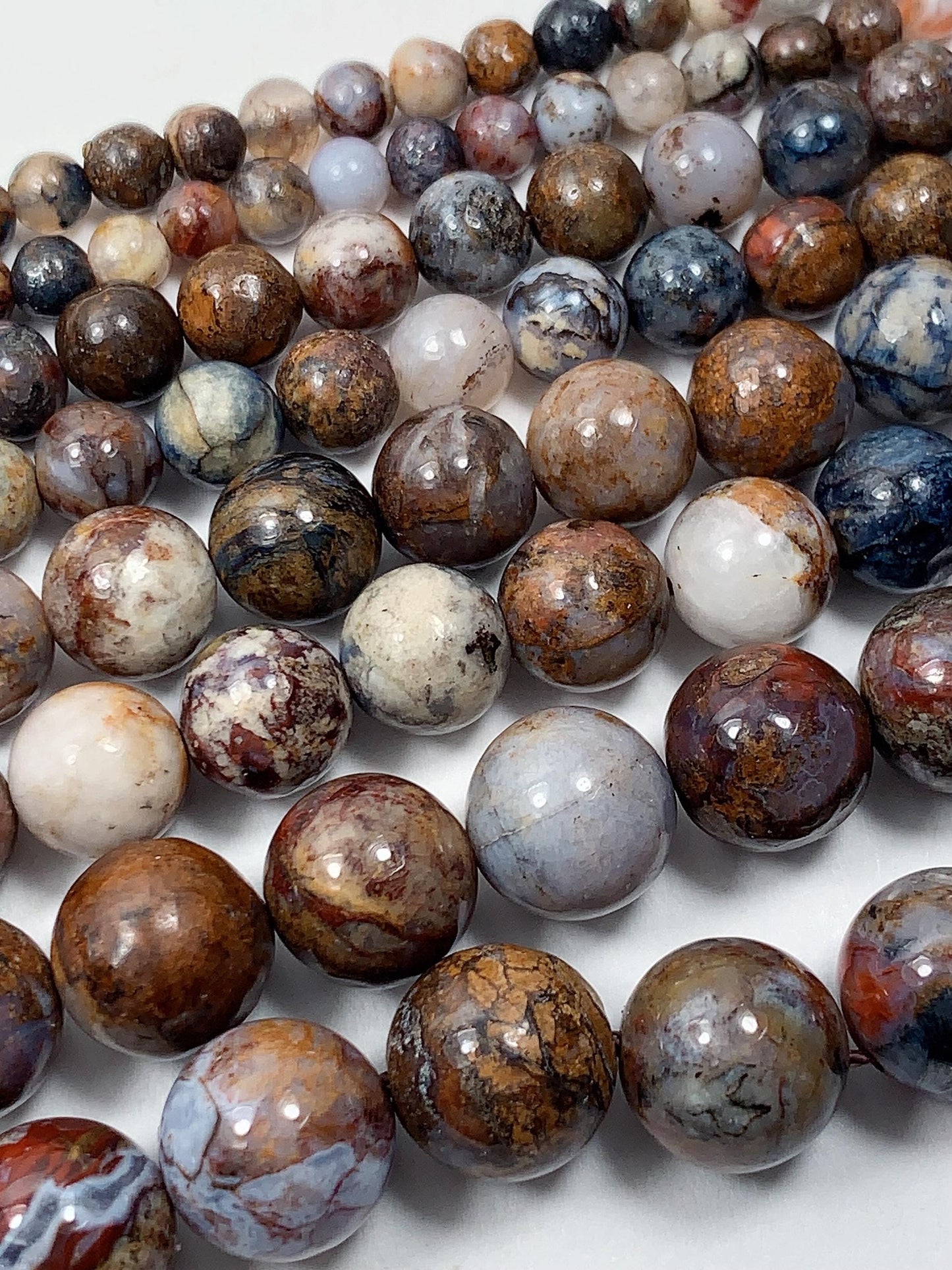 Natural Pietersite Smooth Round Beads: Blue, Brown, Red Gemstone Strand