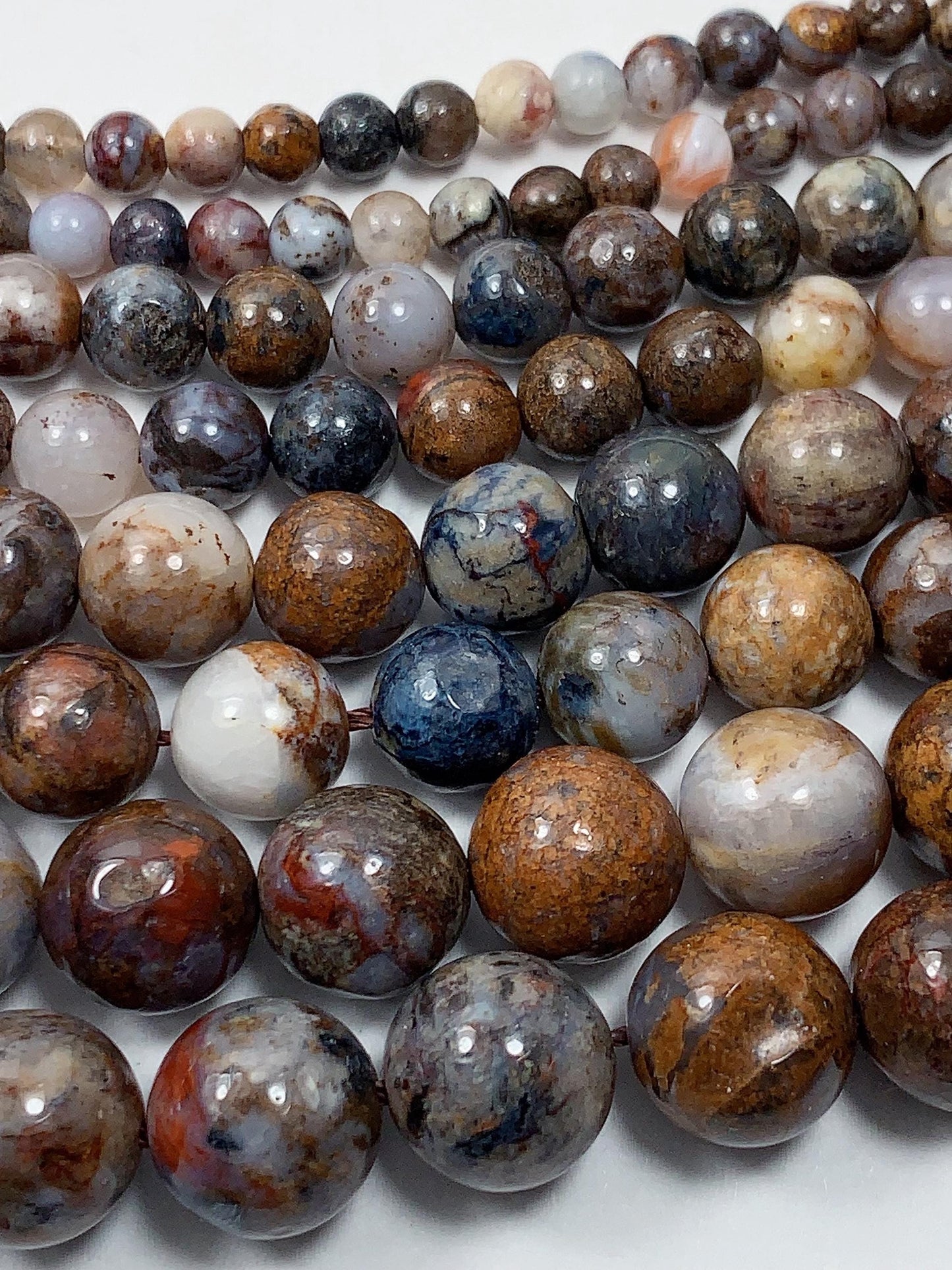 Natural Pietersite Smooth Round Beads: Blue, Brown, Red Gemstone Strand