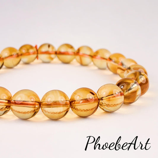 Natural Yellow Citrine Bracelet: Smooth Round Gemstone, Handmade in USA