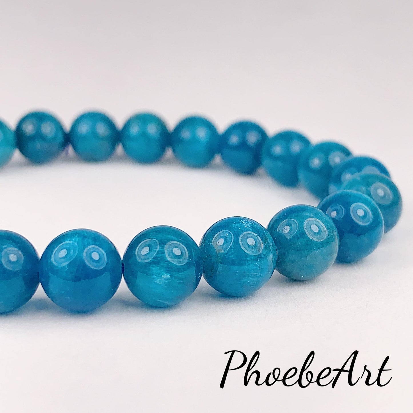 Natural Blue Apatite Bracelet: 8mm Gemstone Beads, PhoebeArt Design