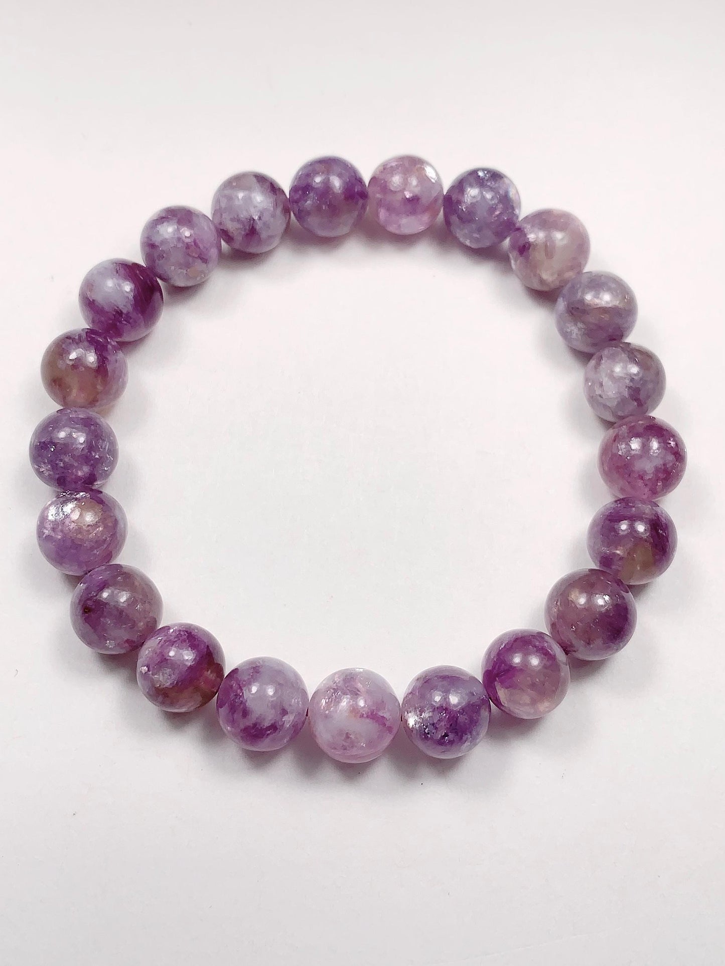 Natural Lepidolite Bracelet: 9mm Purple Gemstone, Smooth Round Beads