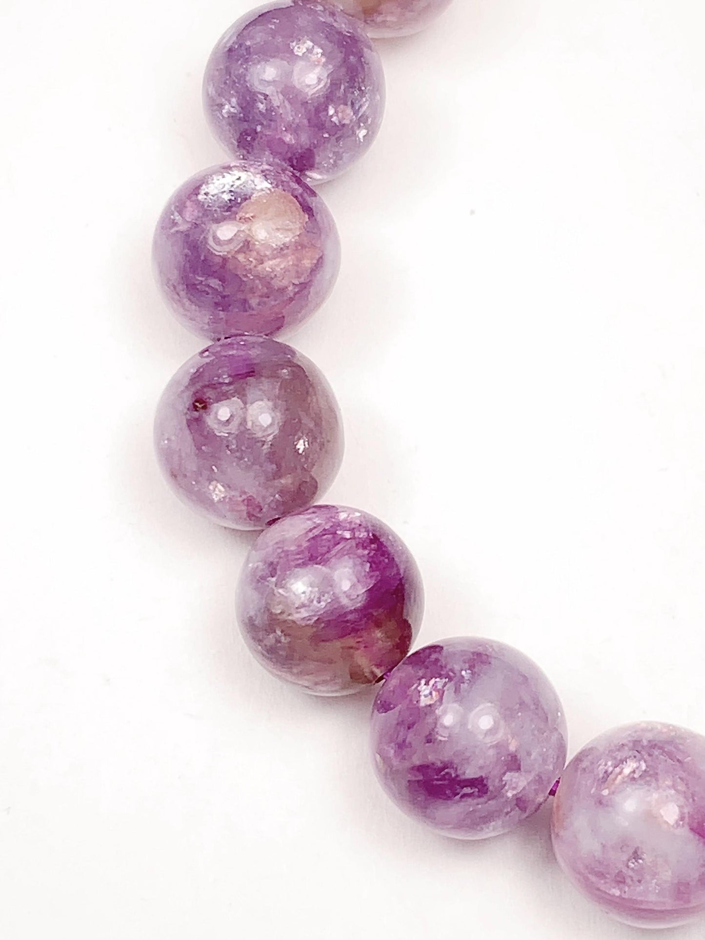 Natural Lepidolite Bracelet: 9mm Purple Gemstone, Smooth Round Beads