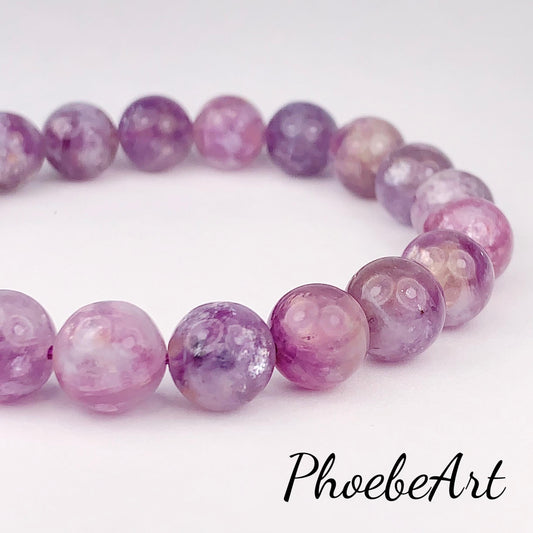 Natural Lepidolite Bracelet: 9mm Purple Gemstone, Smooth Round Beads