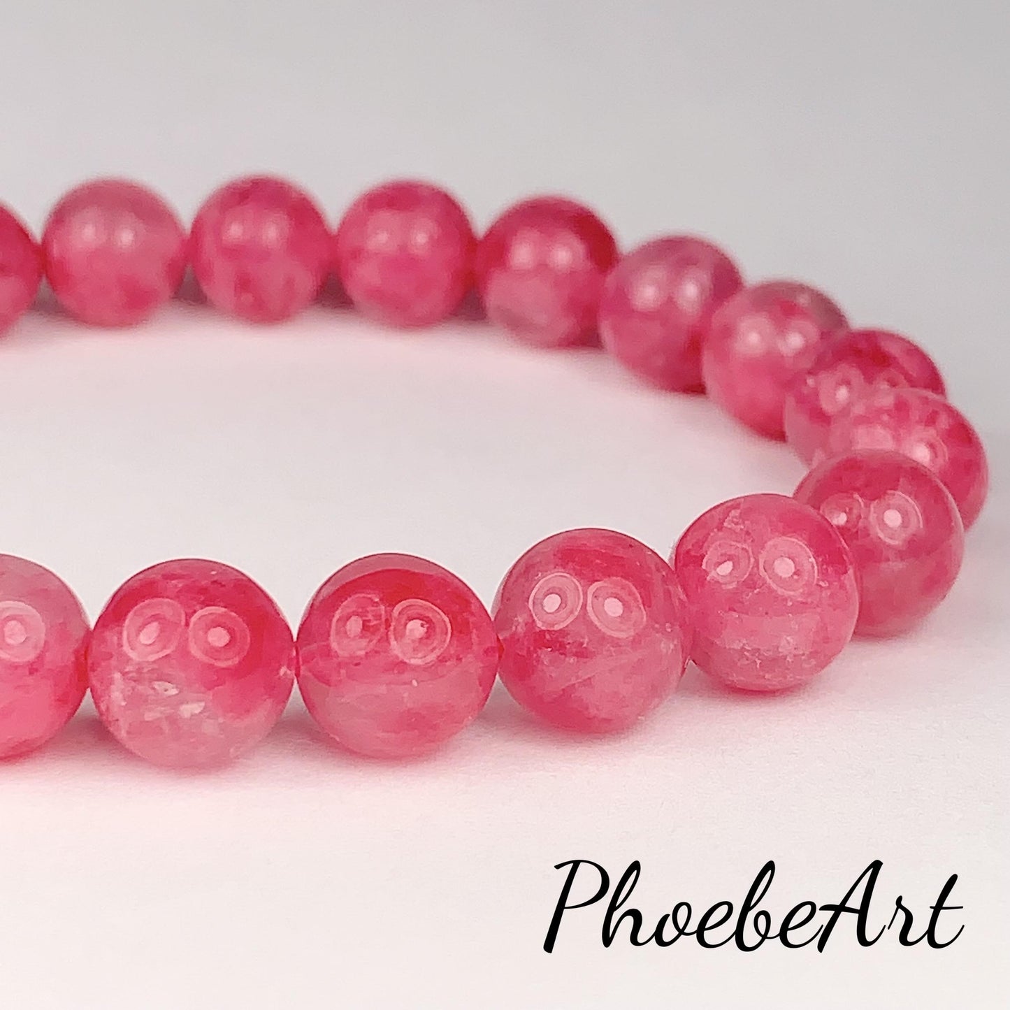 Half transparent Pink Rhodonite Bracelet:  Natural Genuine Smooth Round Gemstone, Handmade in USA