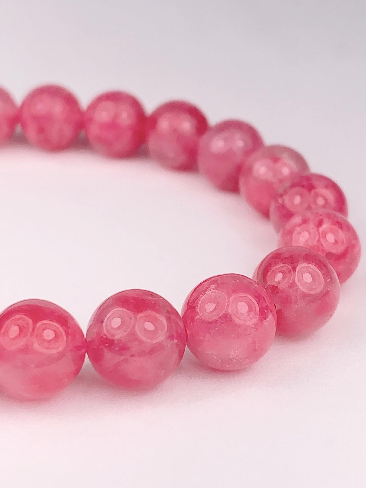 Half transparent Pink Rhodonite Bracelet:  Natural Genuine Smooth Round Gemstone, Handmade in USA