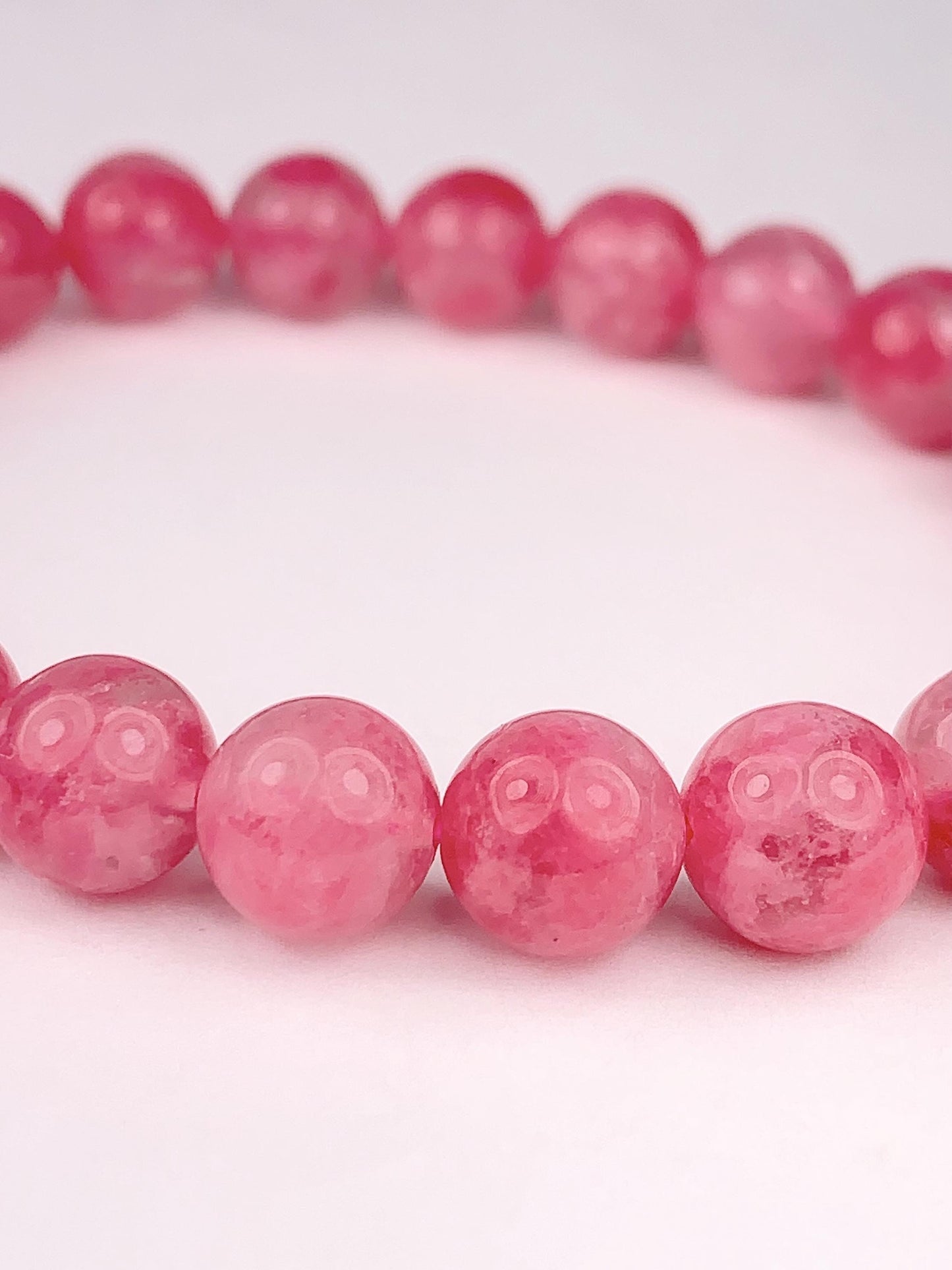 Half transparent Pink Rhodonite Bracelet:  Natural Genuine Smooth Round Gemstone, Handmade in USA