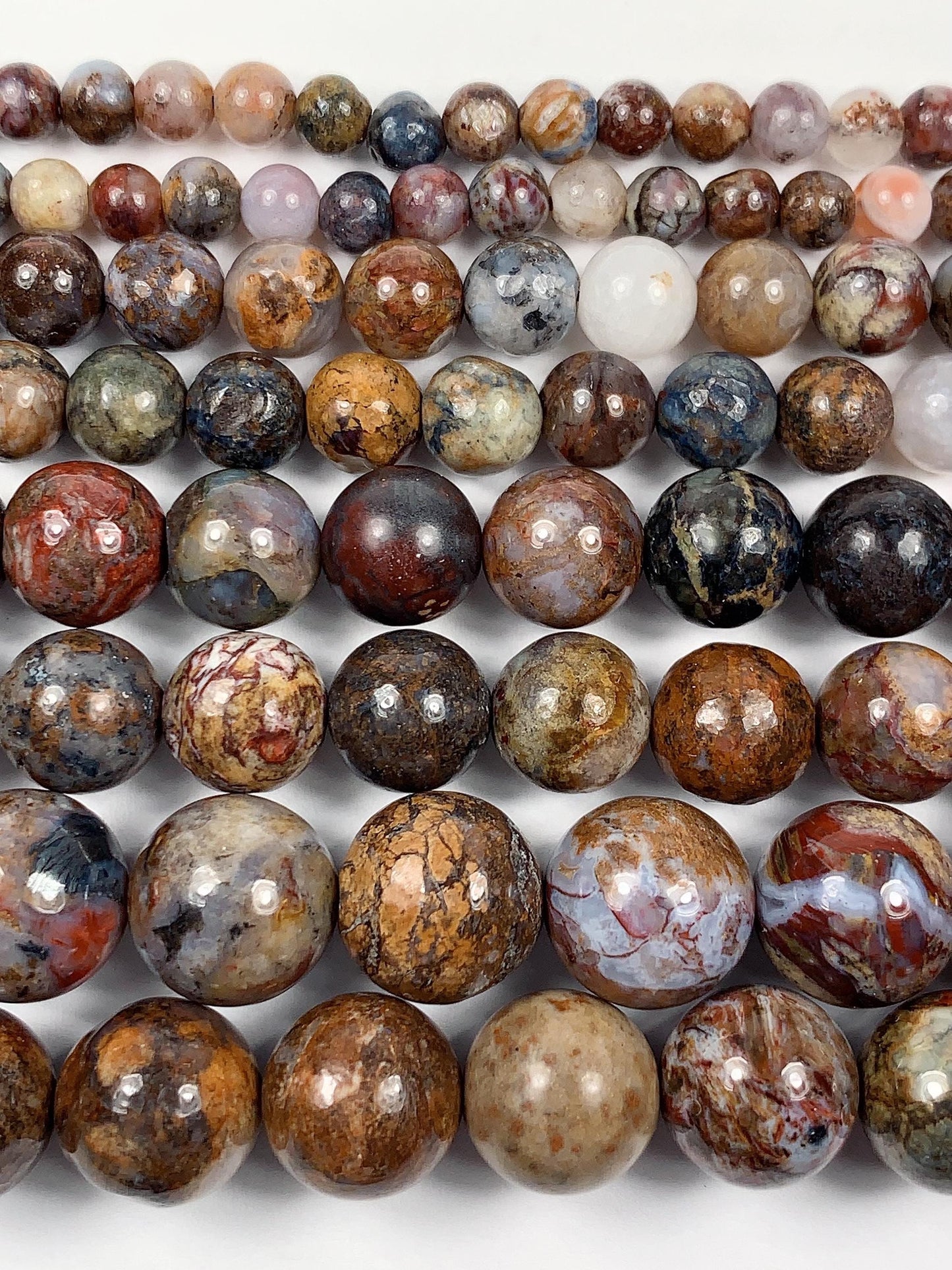 Natural Pietersite Smooth Round Beads: Blue, Brown, Red Gemstone Strand