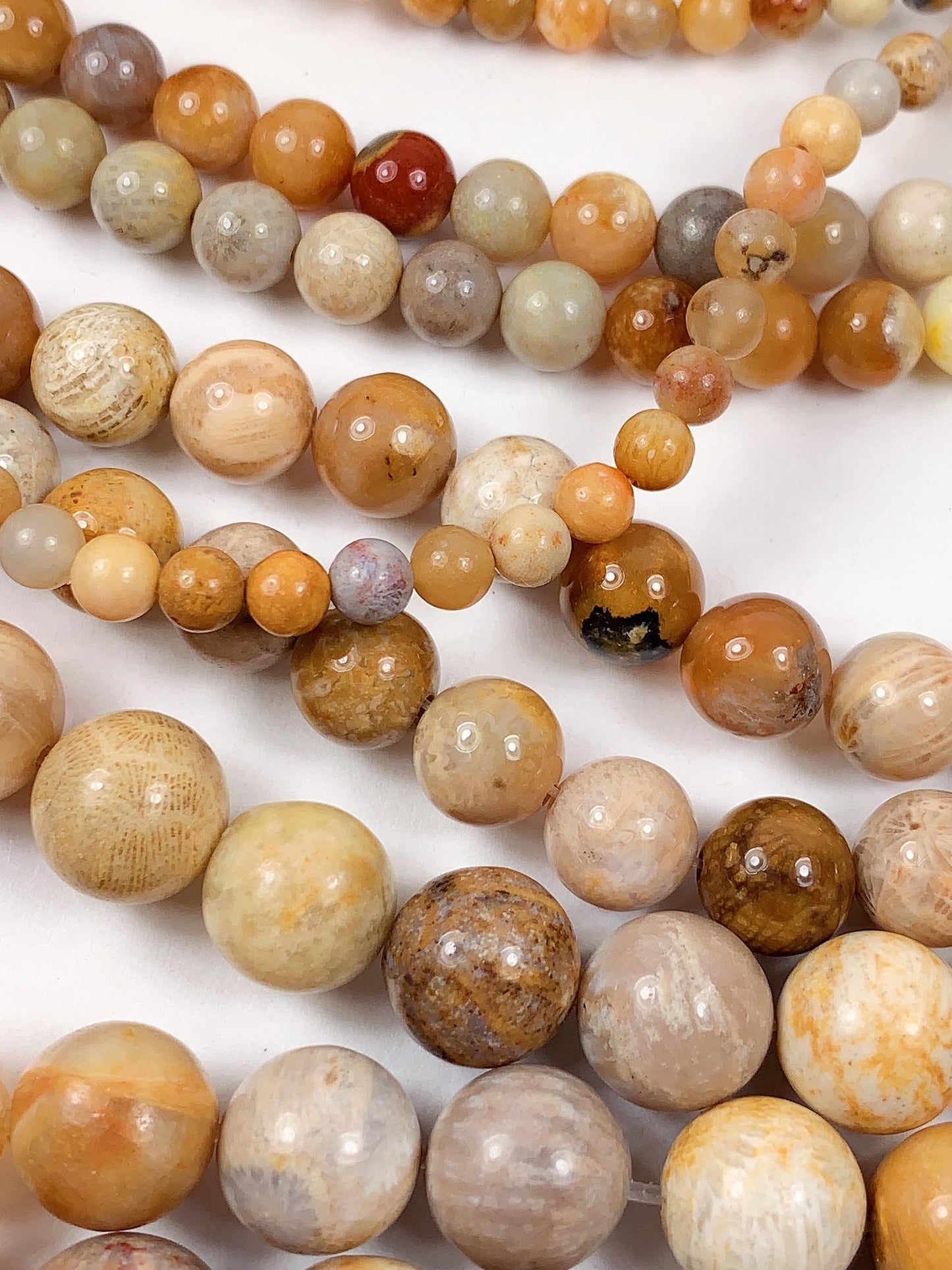 Natural Gold Yellow Fossil Coral Beads: Smooth Round Gemstone Strand