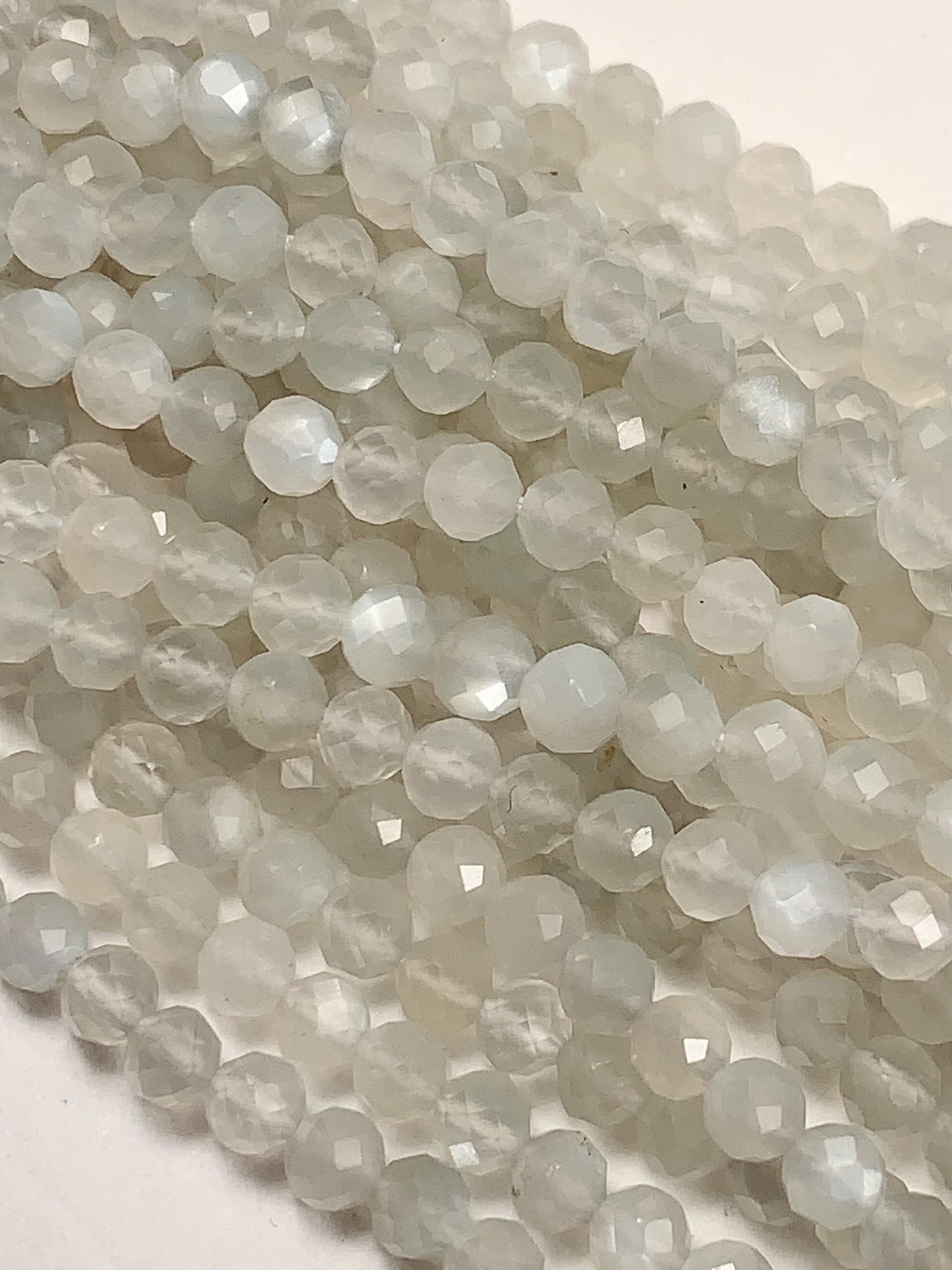 Genuine Natural White White Gray moonstone Faceted Round Beads 15.5" Strand 2mm 3mm 4mm