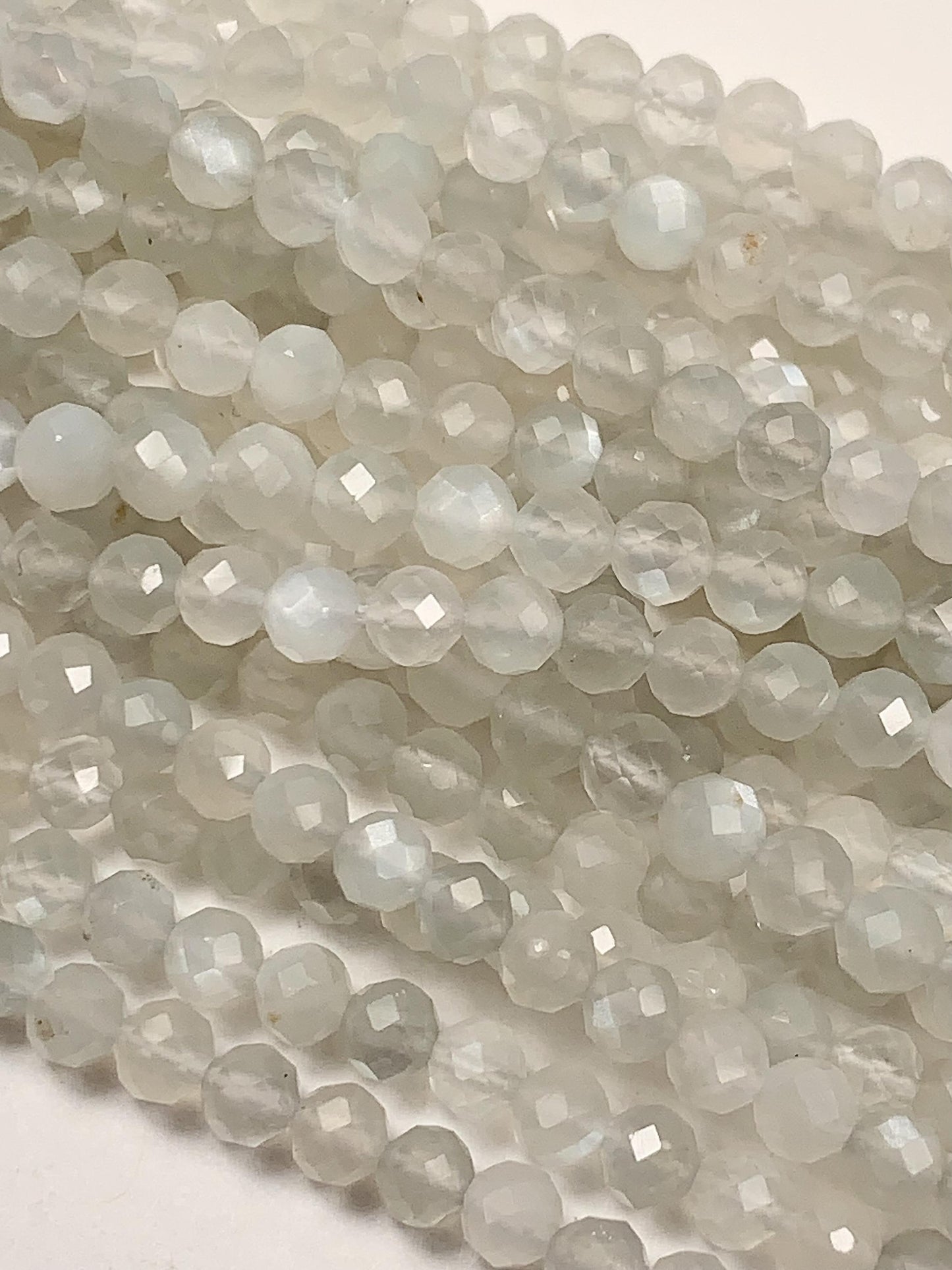 Genuine Natural White White Gray moonstone Faceted Round Beads 15.5" Strand 2mm 3mm 4mm