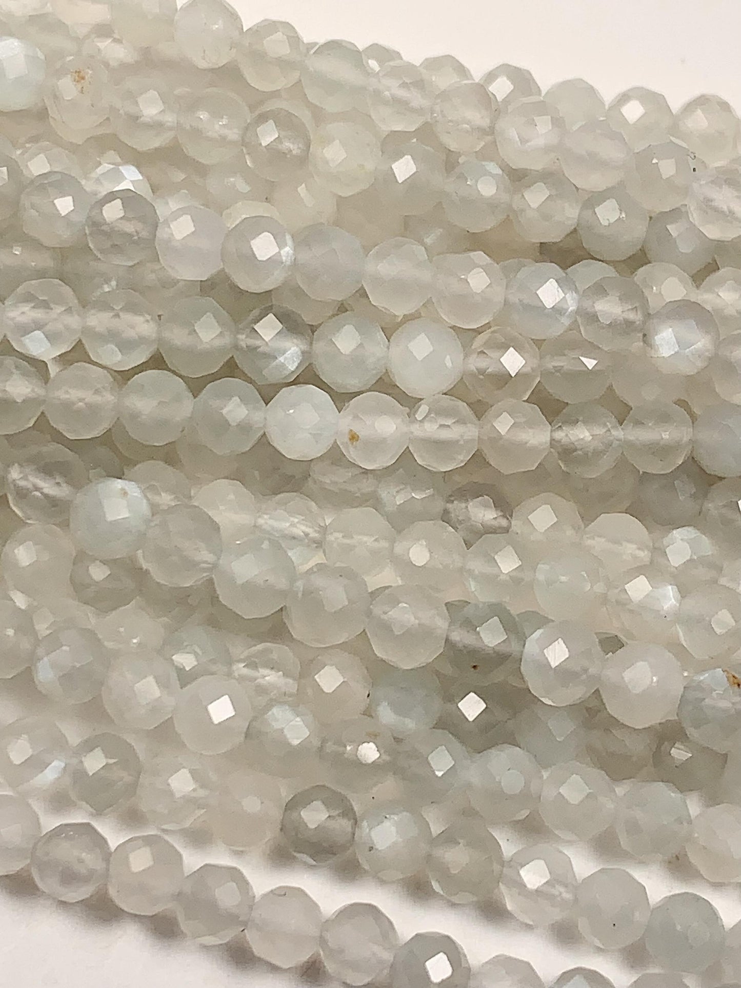 Genuine Natural White White Gray moonstone Faceted Round Beads 15.5" Strand 2mm 3mm 4mm