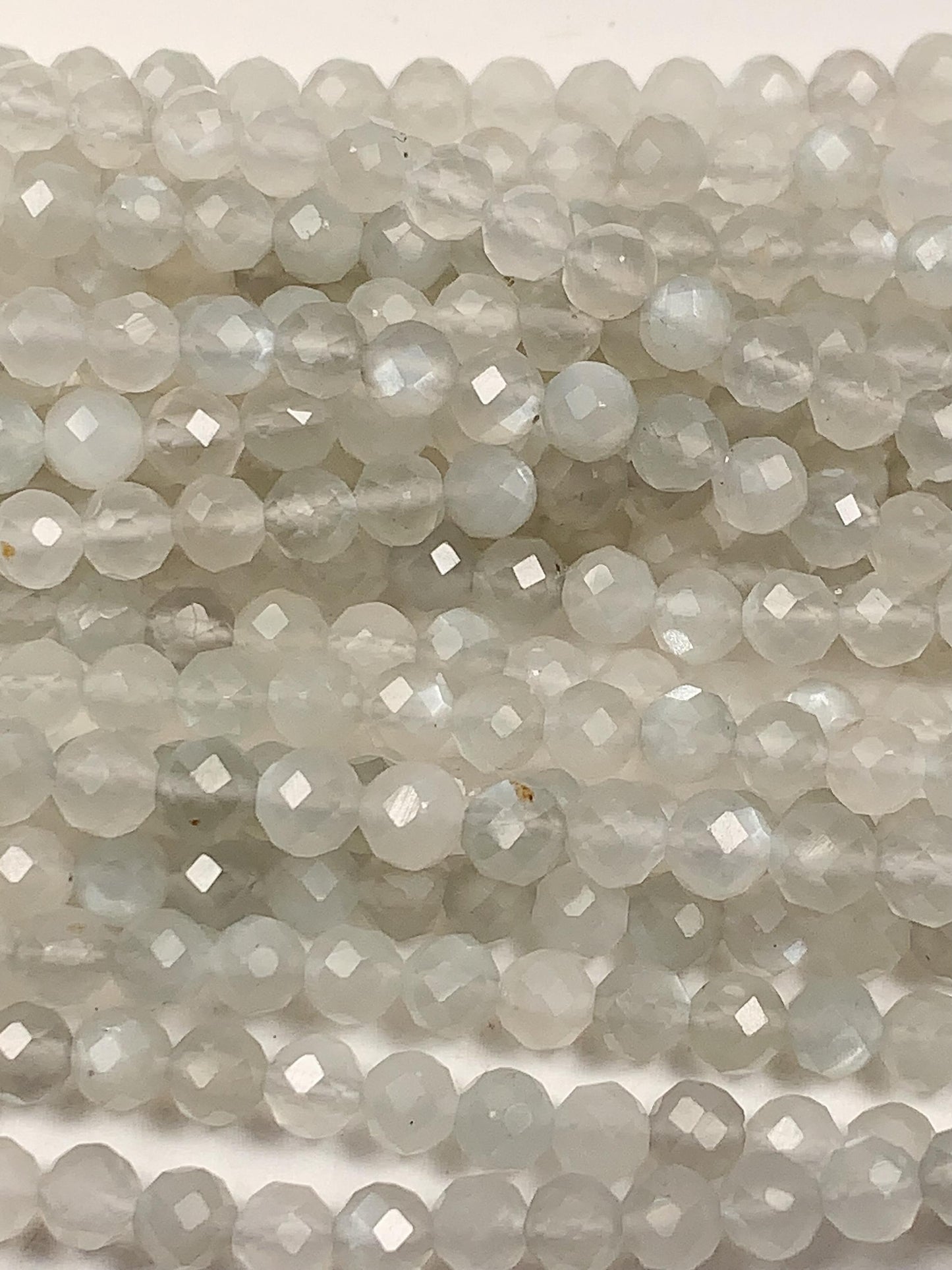 Genuine Natural White White Gray moonstone Faceted Round Beads 15.5" Strand 2mm 3mm 4mm