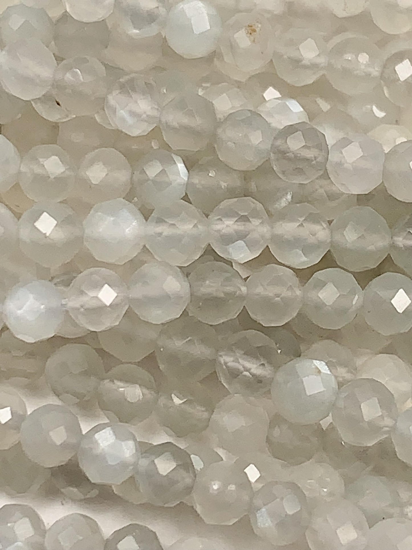 Genuine Natural White White Gray moonstone Faceted Round Beads 15.5" Strand 2mm 3mm 4mm
