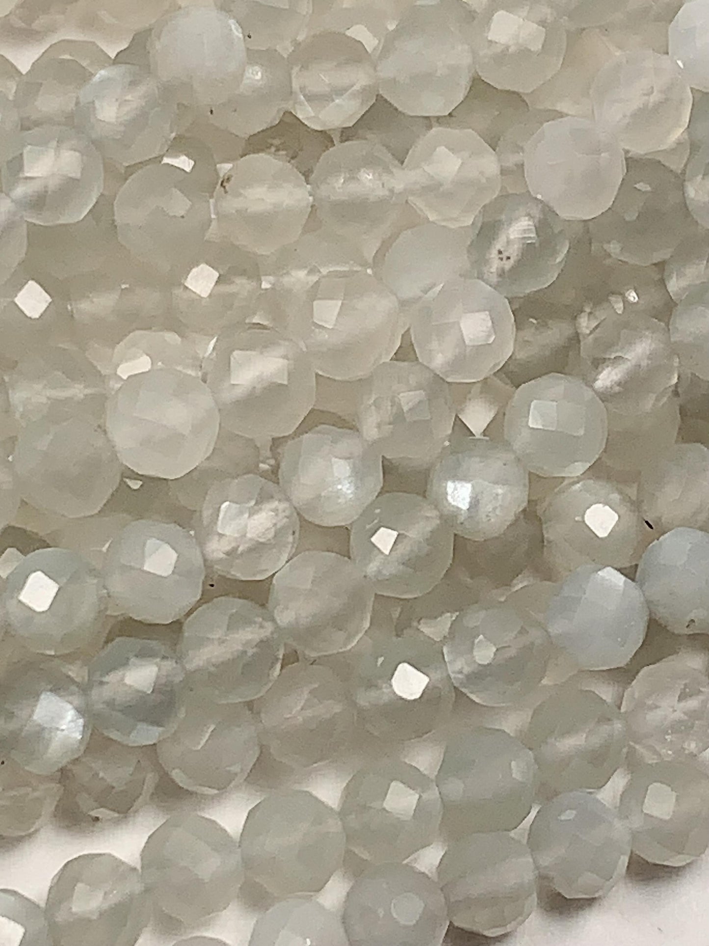Genuine Natural White White Gray moonstone Faceted Round Beads 15.5" Strand 2mm 3mm 4mm