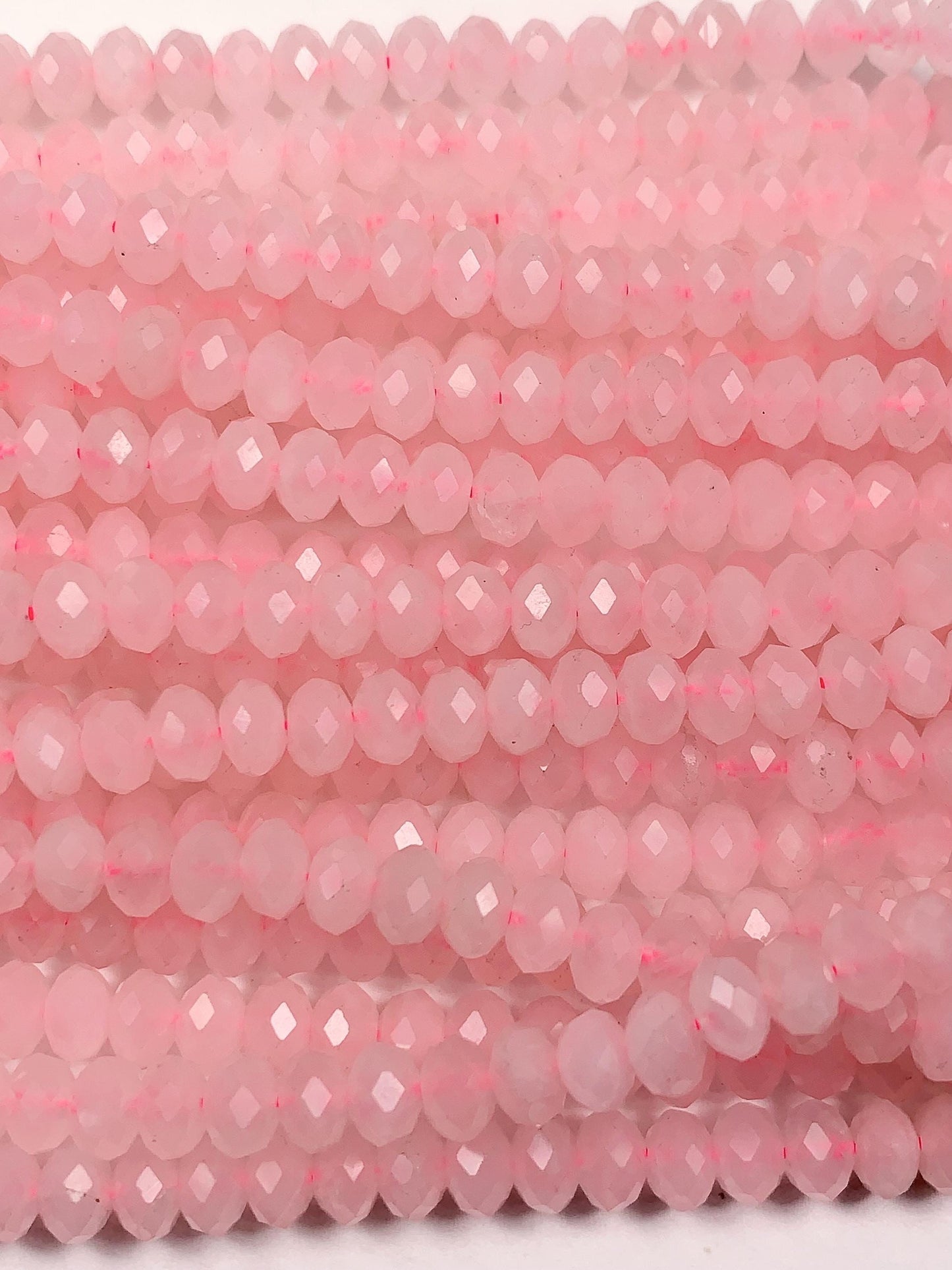 4x6mm Natural Madagascar Cream Pink Rose Quartz Faceted Rondelle Beads - 15.5" Strand