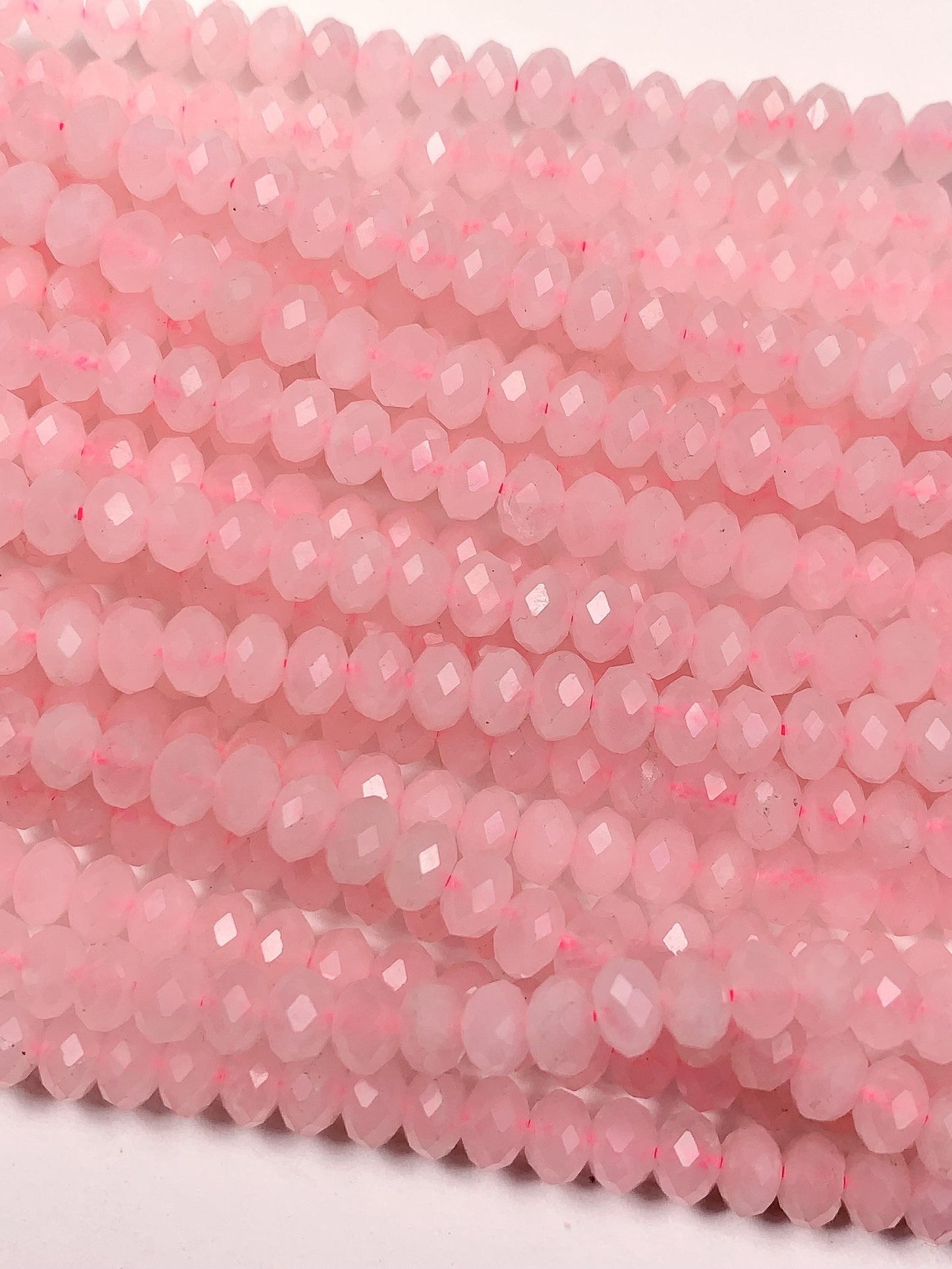 4x6mm Natural Madagascar Cream Pink Rose Quartz Faceted Rondelle Beads - 15.5" Strand