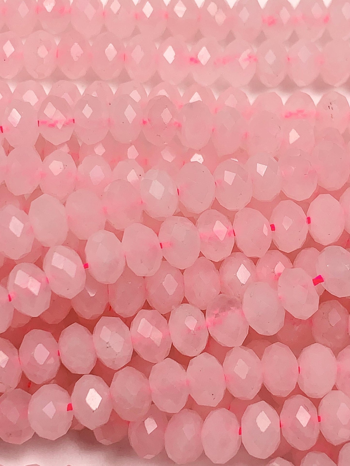 4x6mm Natural Madagascar Cream Pink Rose Quartz Faceted Rondelle Beads - 15.5" Strand