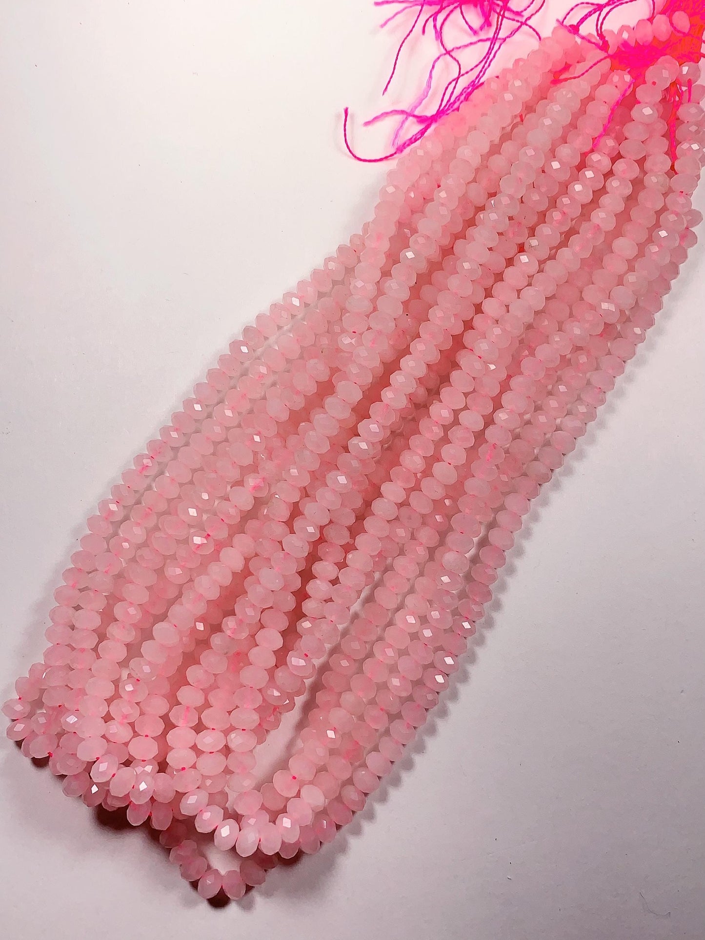 4x6mm Natural Madagascar Cream Pink Rose Quartz Faceted Rondelle Beads - 15.5" Strand