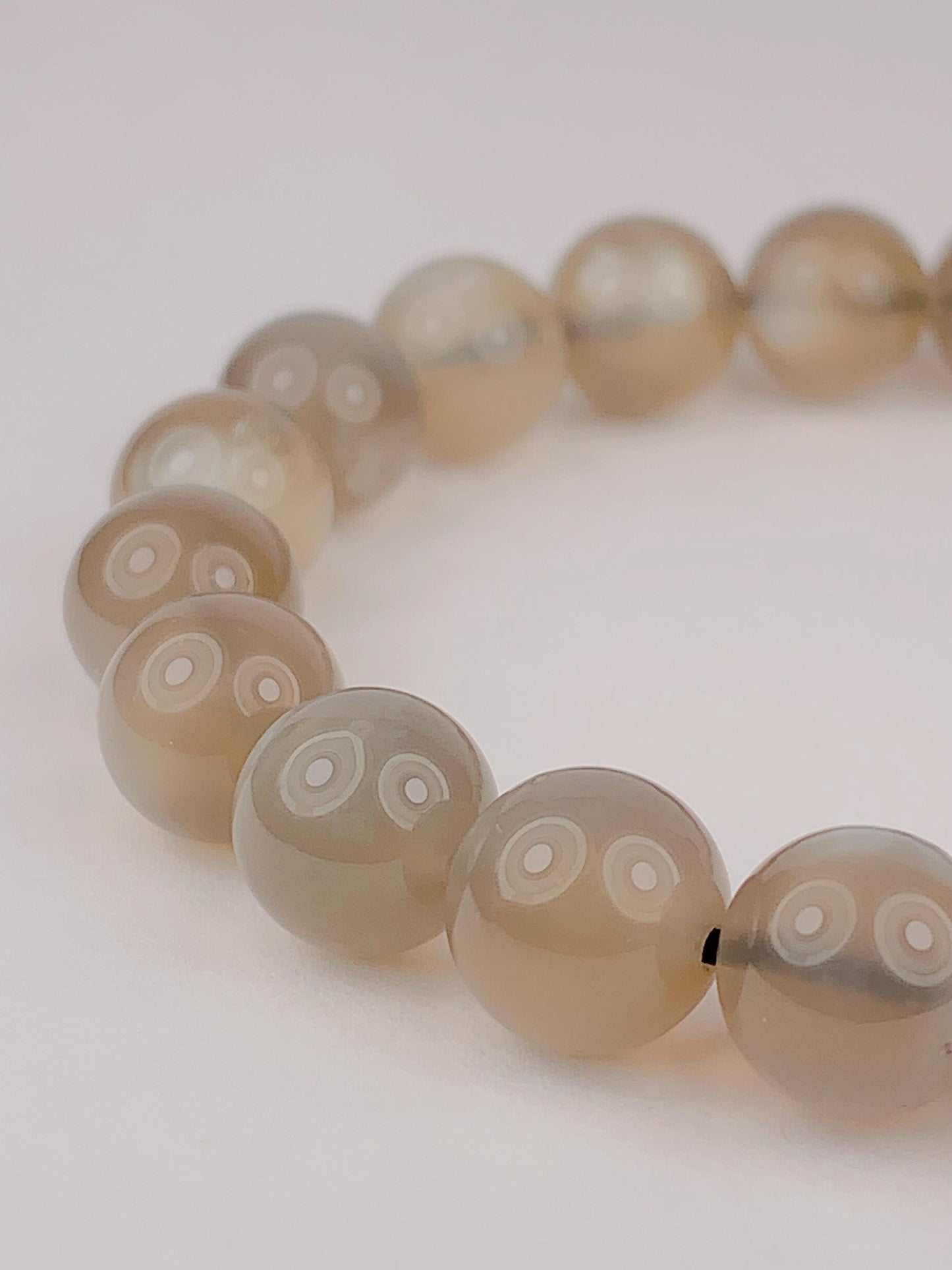 Natural Brown Silver Moonstone Bracelet: Round Gemstone Stretch Bracelet (8mm)