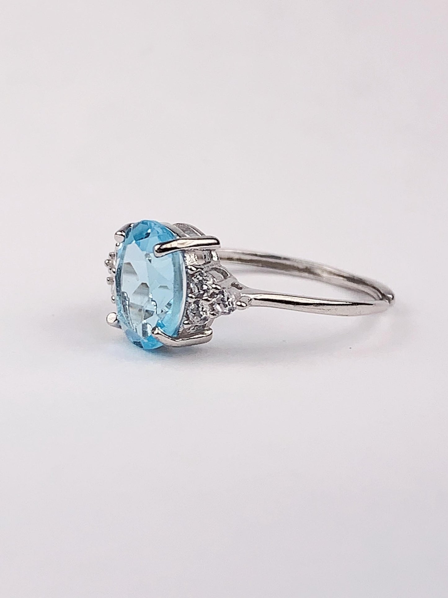 Oval Swiss Blue Topaz Ring: 18K Gold Plated Sterling Silver