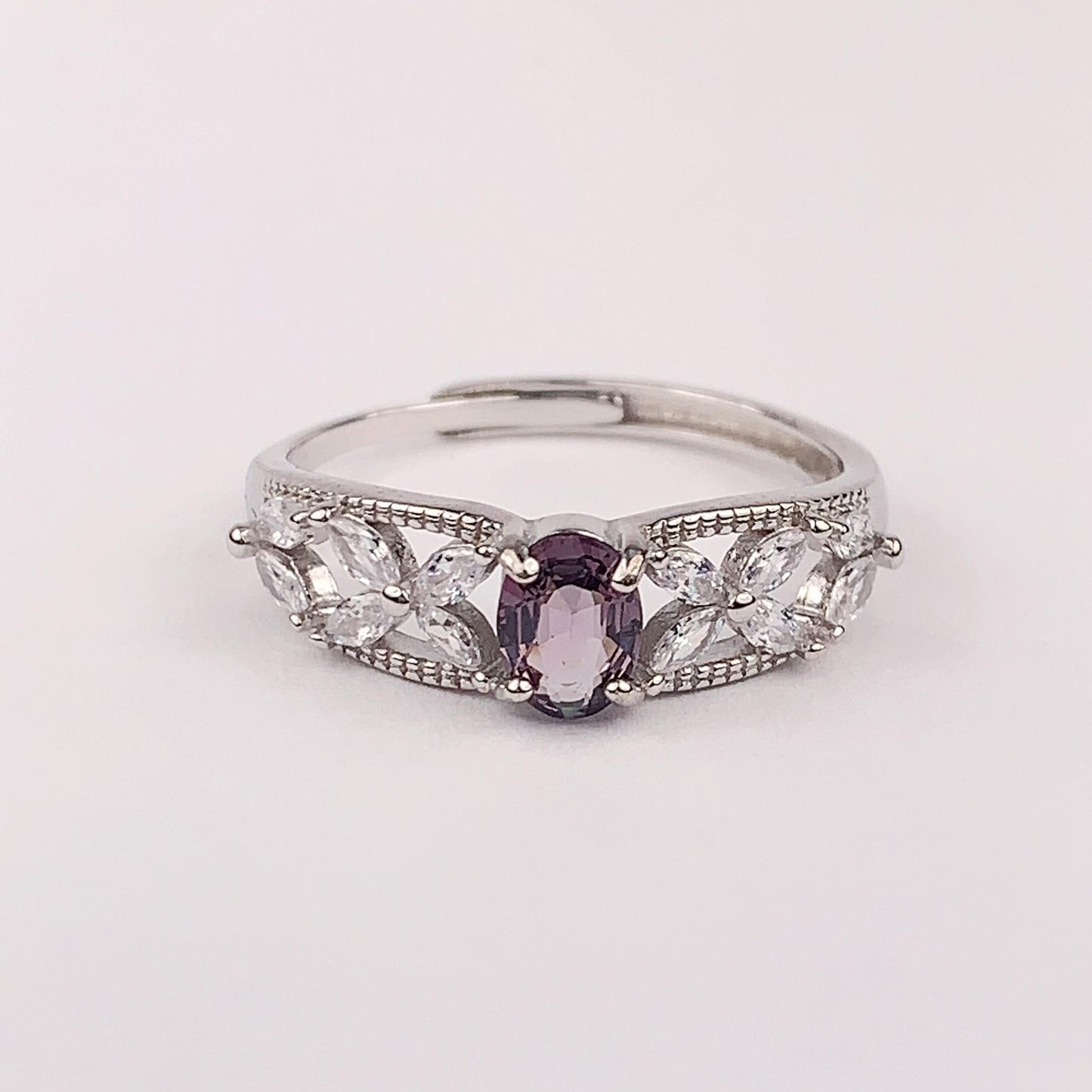 Amethyst Sterling Silver Ring: 18K Gold Plated, Adjustable
