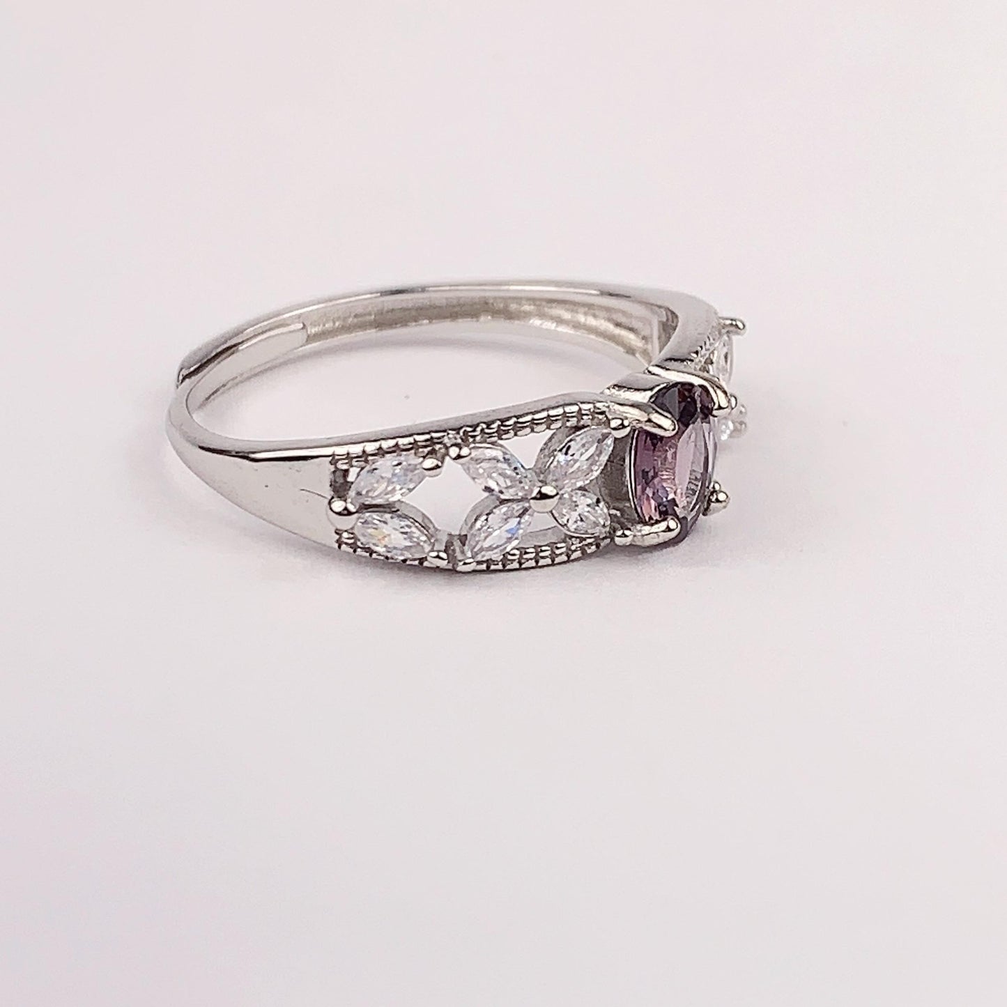Amethyst Sterling Silver Ring: 18K Gold Plated, Adjustable