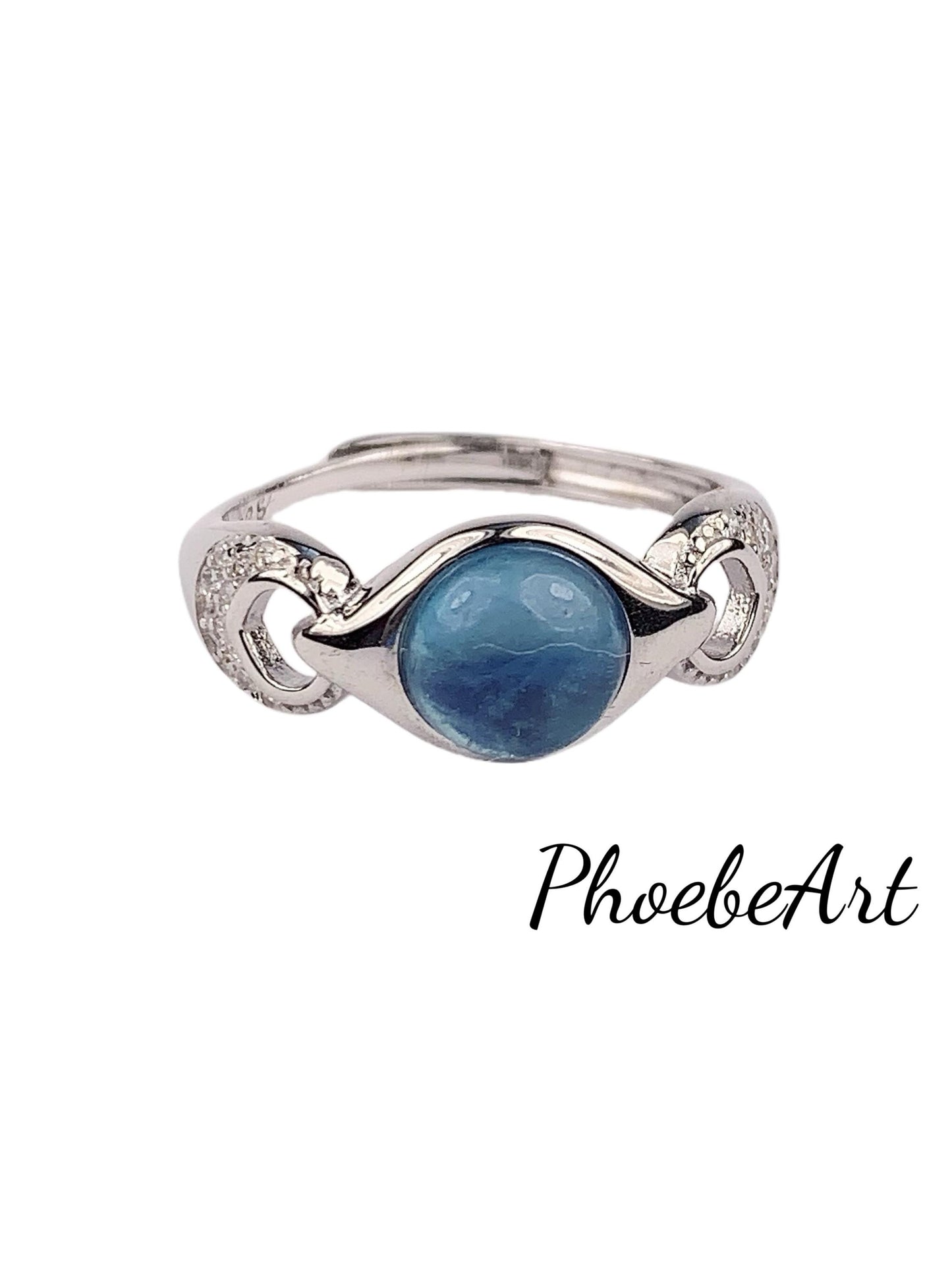 Aquamarine Sterling Silver Ring: 18K Gold Plated, Adjustable Birthstone