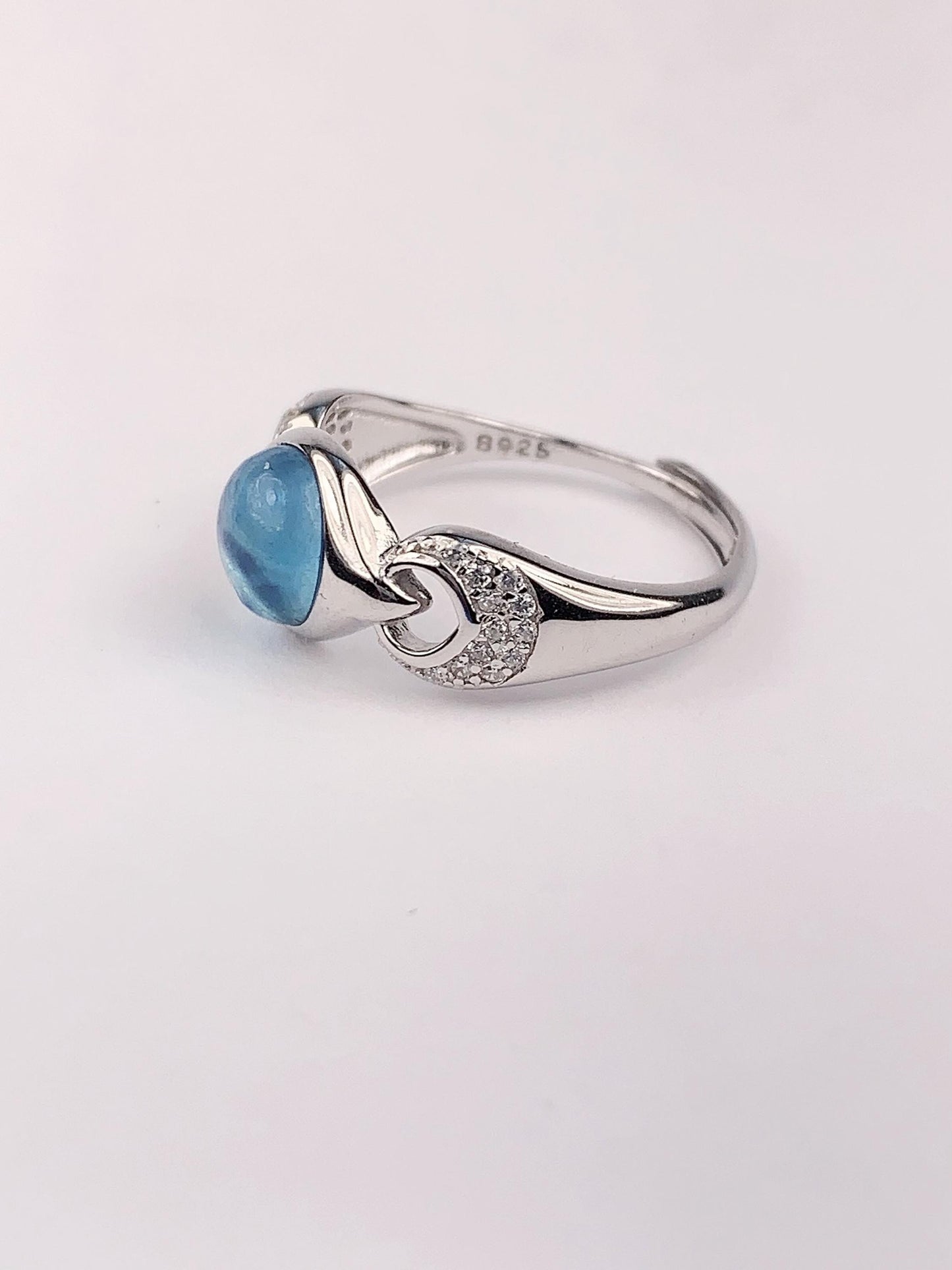 Aquamarine Sterling Silver Ring: 18K Gold Plated, Adjustable Birthstone