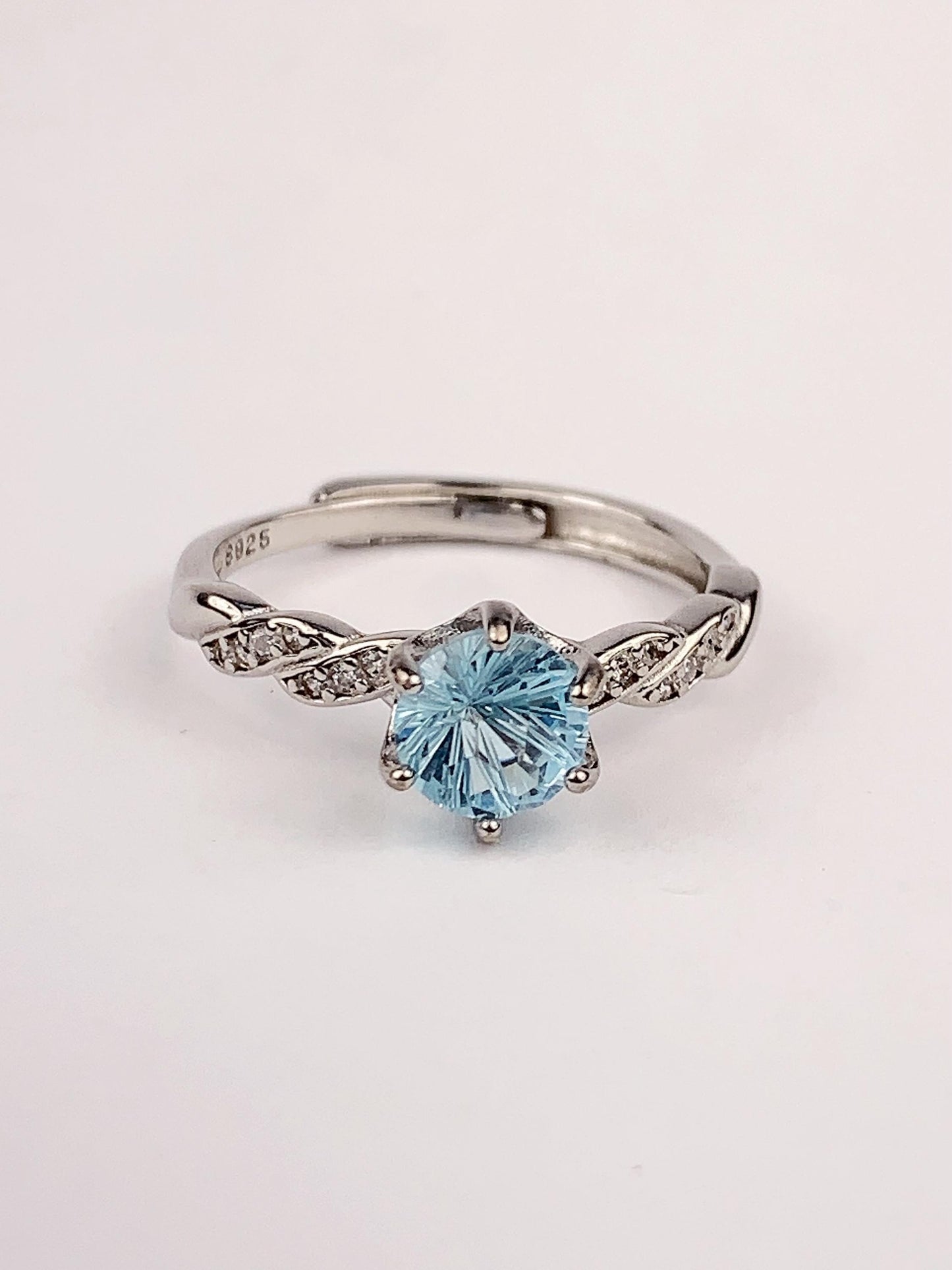 6.5mm 1 Carat  Genuine Natural Swiss Blue Topaz  18K Gold Plated S 925 Sterling Silver Ring fireworks faceted cut