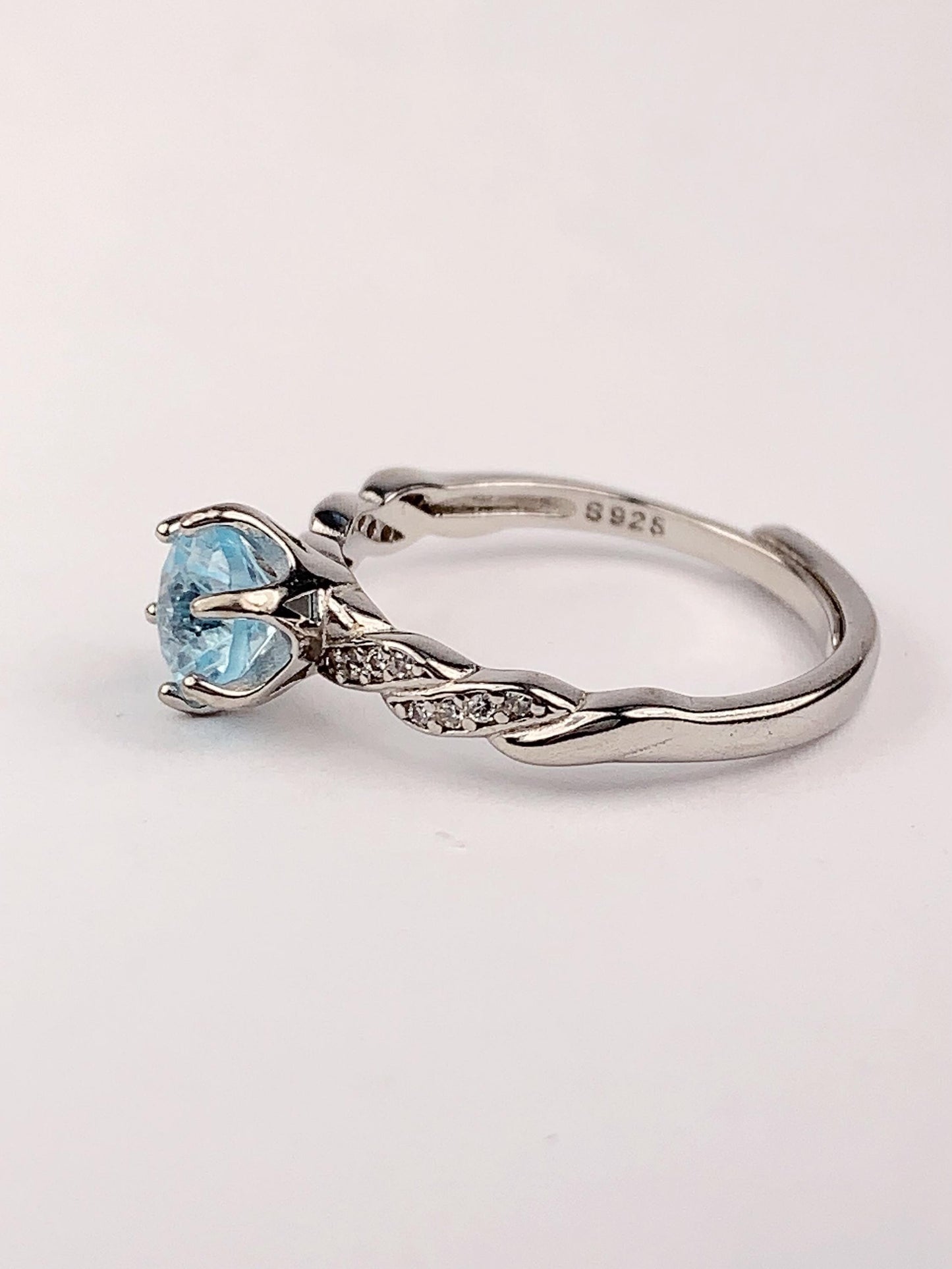6.5mm 1 Carat  Genuine Natural Swiss Blue Topaz  18K Gold Plated S 925 Sterling Silver Ring fireworks faceted cut
