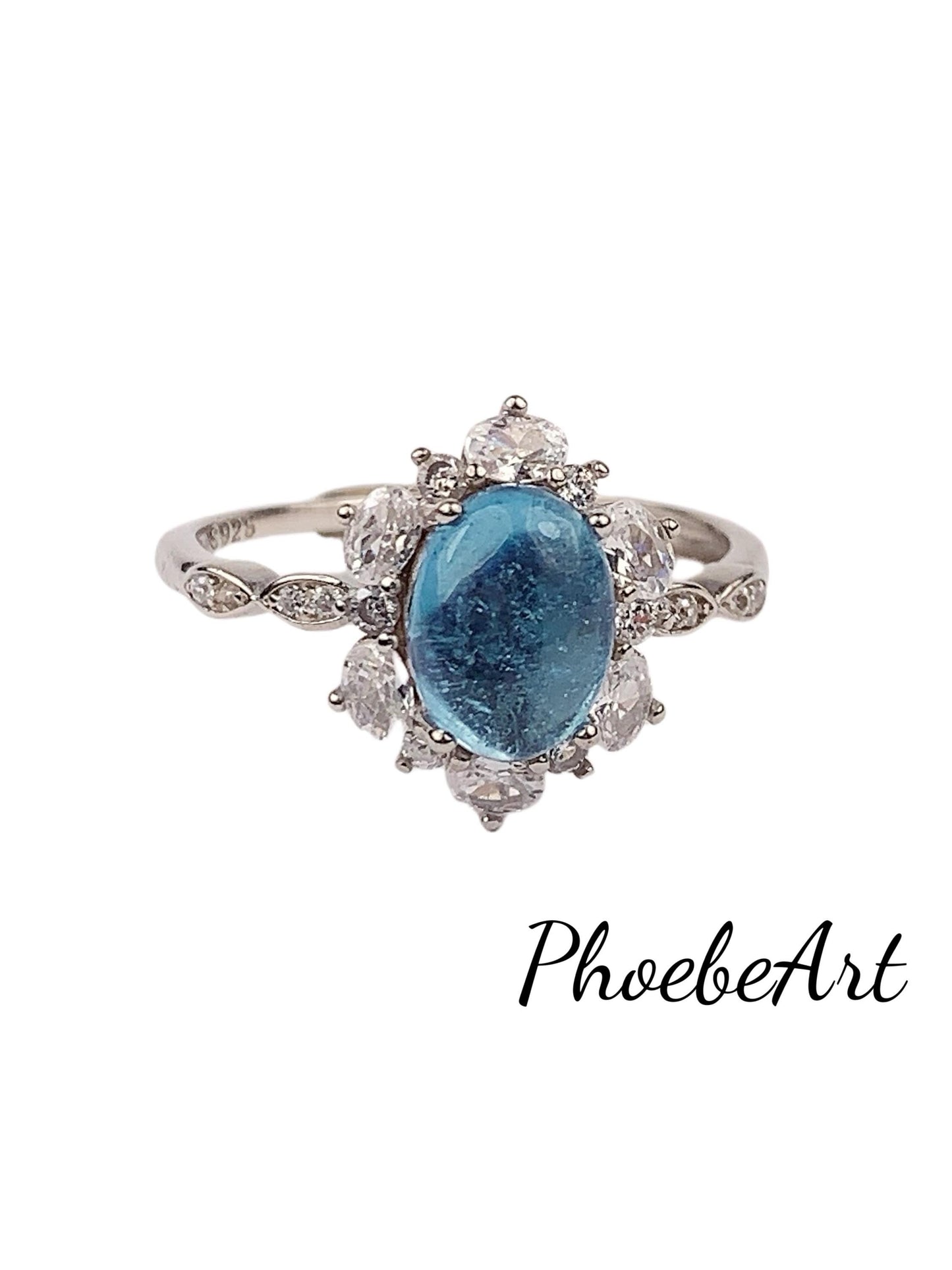 Aquamarine Sterling Silver Ring: 18K Gold Plated Birthstone