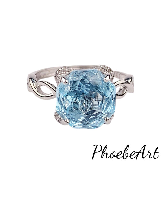 Swiss Blue Topaz Ring: 18K Gold Plated Sterling Silver, Rose Cut