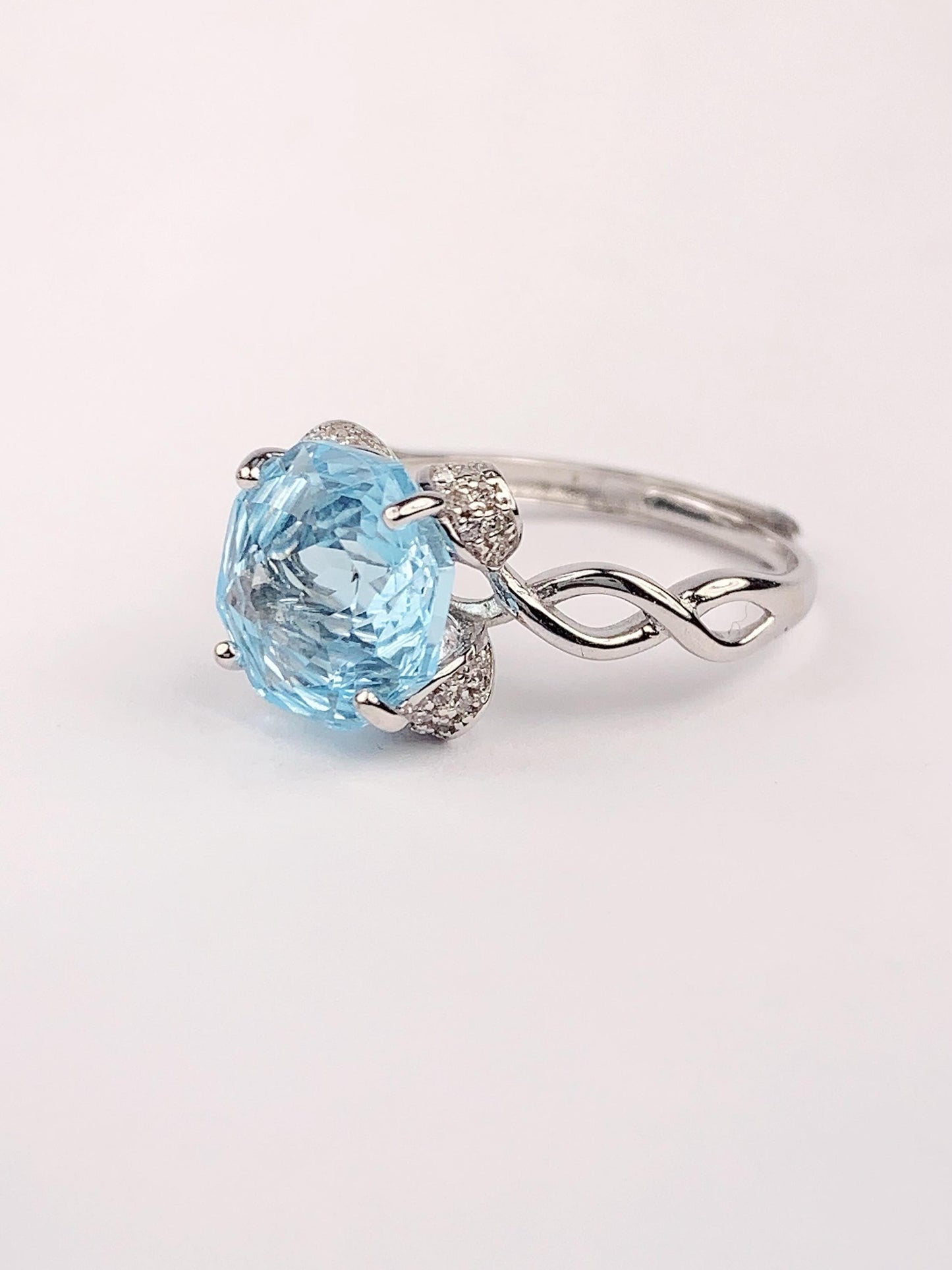 Swiss Blue Topaz Ring: 18K Gold Plated Sterling Silver, Rose Cut