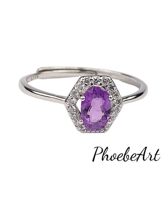 Amethyst Ring: 18K Gold Plated Sterling Silver, Adjustable