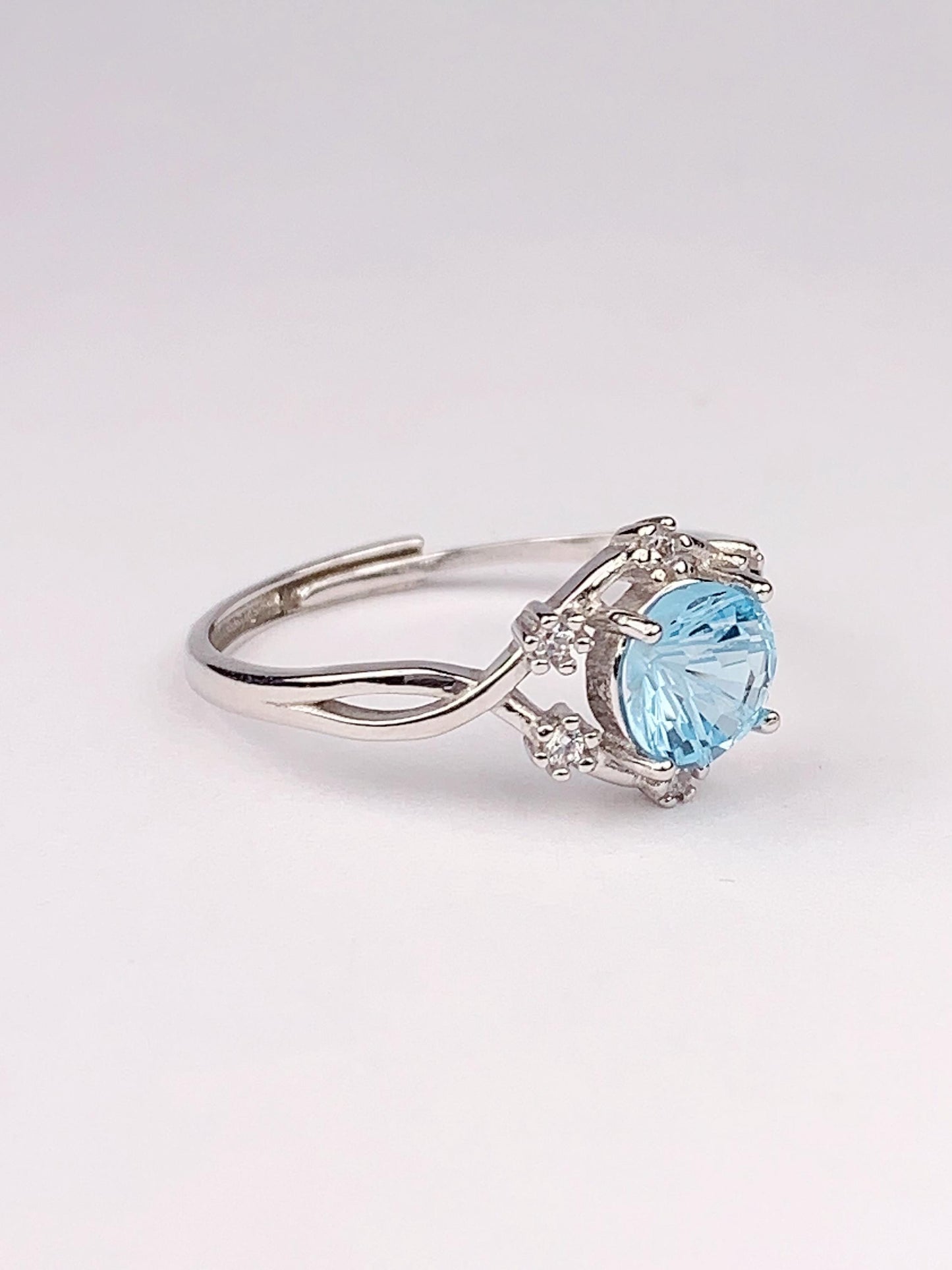 6mm 1 Carat  Genuine Natural Swiss Blue Topaz 18K Gold Plated S 925 Sterling Silver Ring fireworks faceted cut